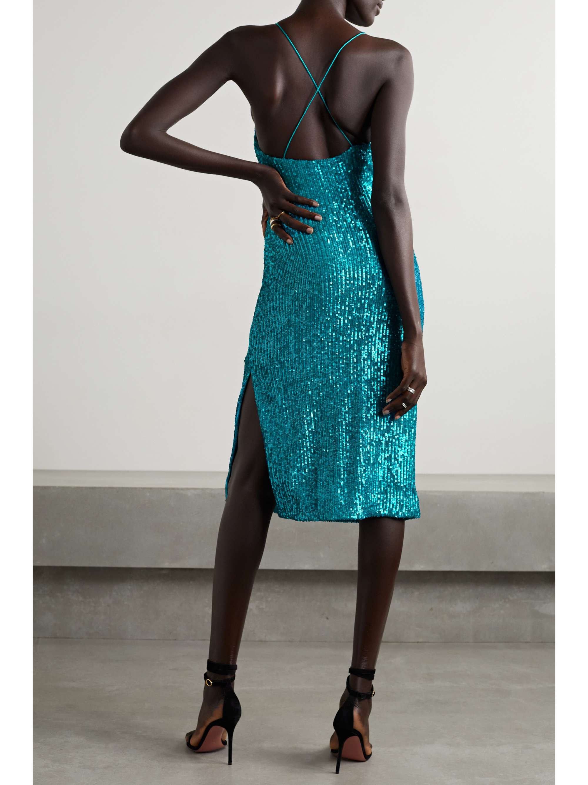 REBECCA VALLANCE Missing Hours gathered sequined knitted midi dress