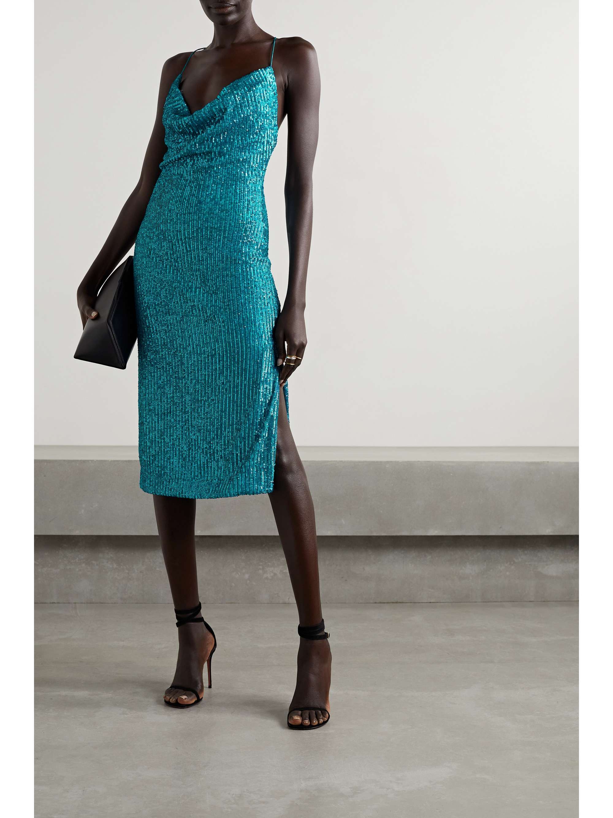 REBECCA VALLANCE Missing Hours gathered sequined knitted midi dress