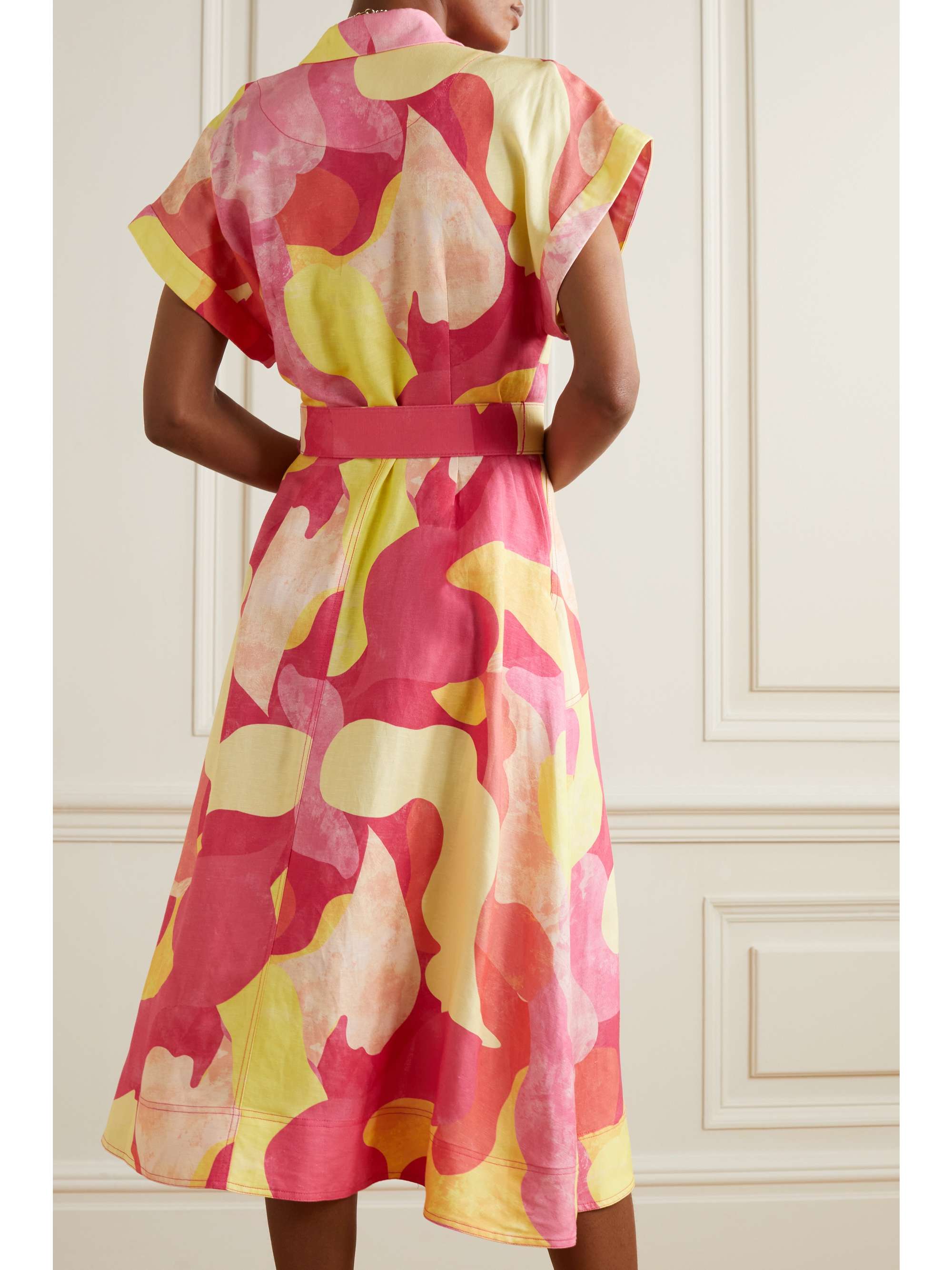REBECCA VALLANCE Toretta belted printed linen-blend shirt dress