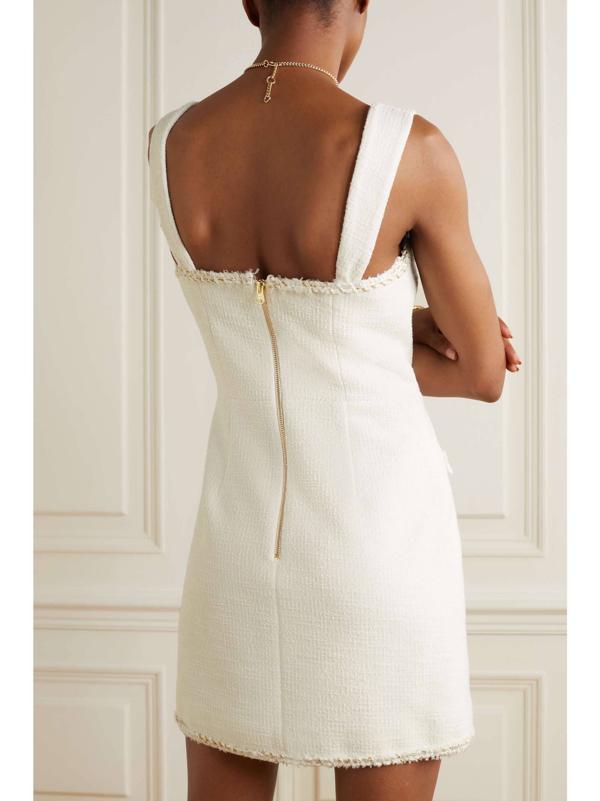 REBECCA VALLANCE Sigourney embellished bouclé-tweed mini dress