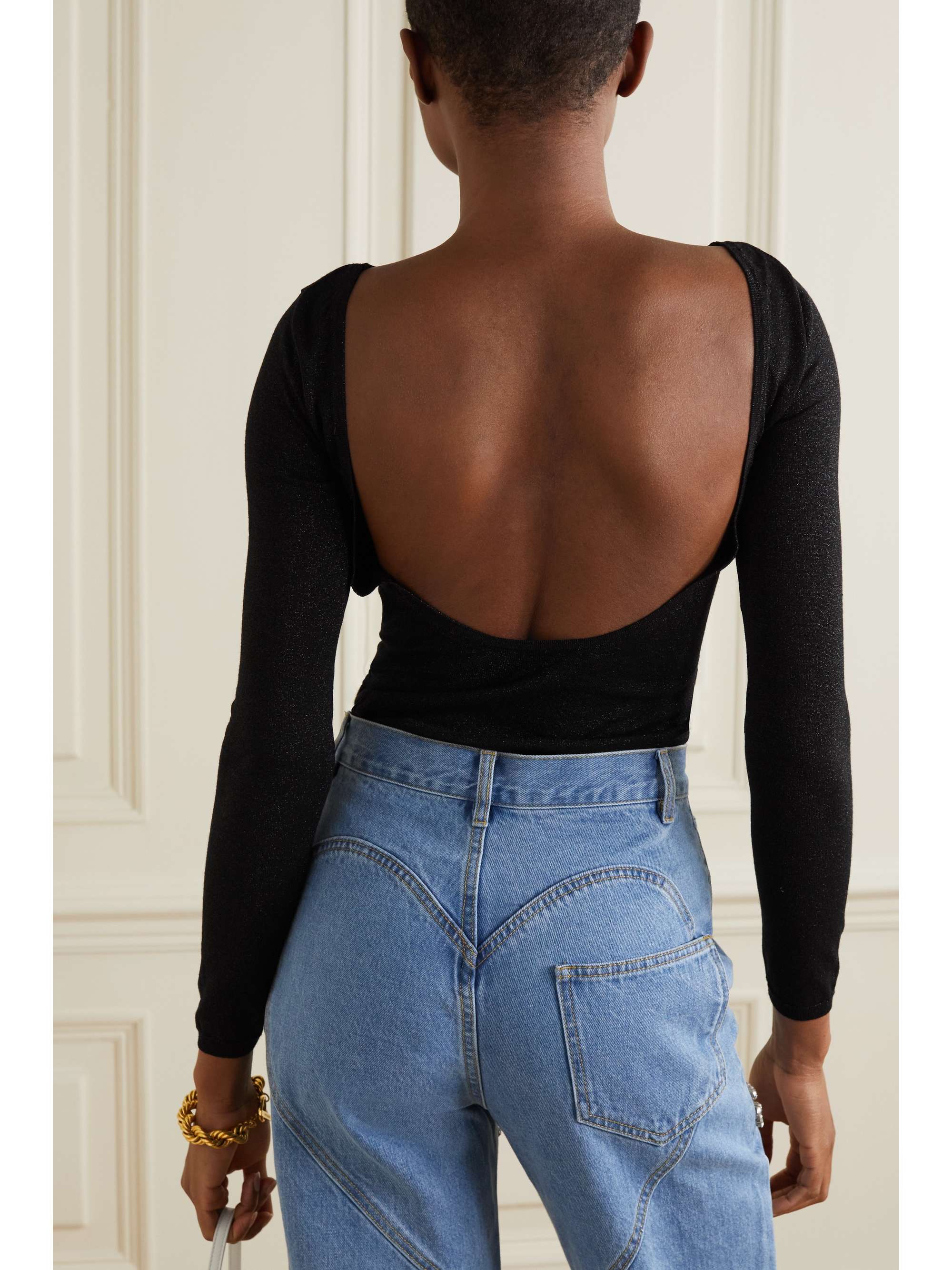 BERNADETTE Kaia appliquéd metallic merino wool-blend top