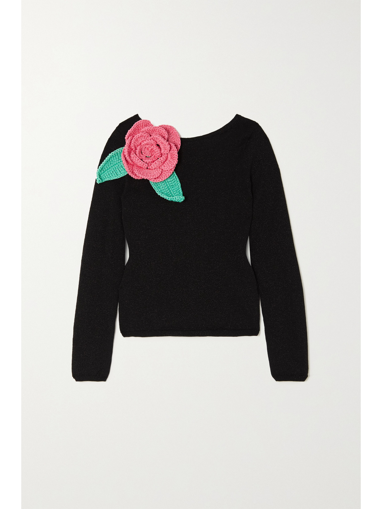 BERNADETTE Kaia Appliquéd Metallic Merino Wool-blend Top - Black