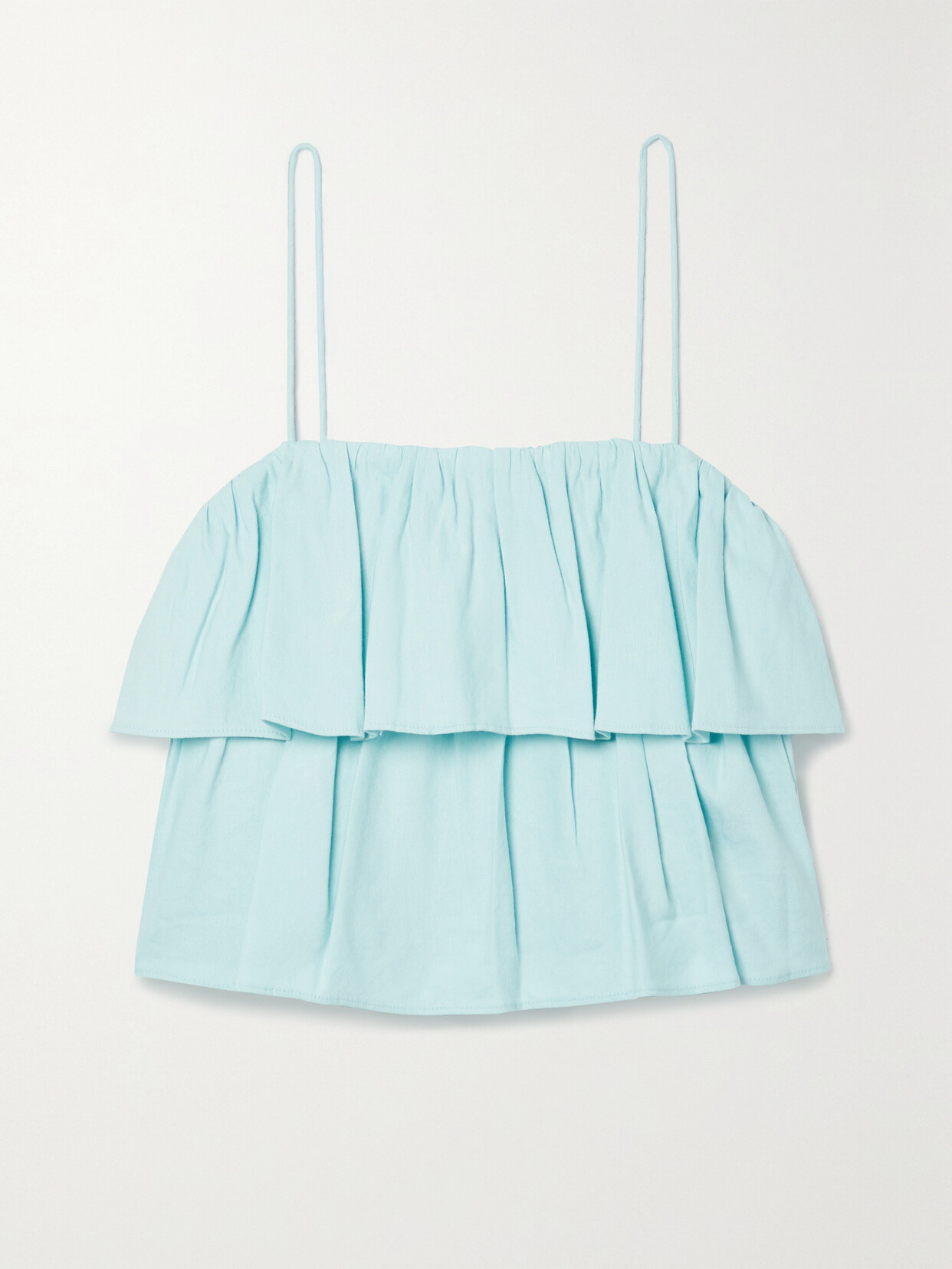 Alice + Olivia - Marylynn Cropped Tiered Linen-blend Top - Blue