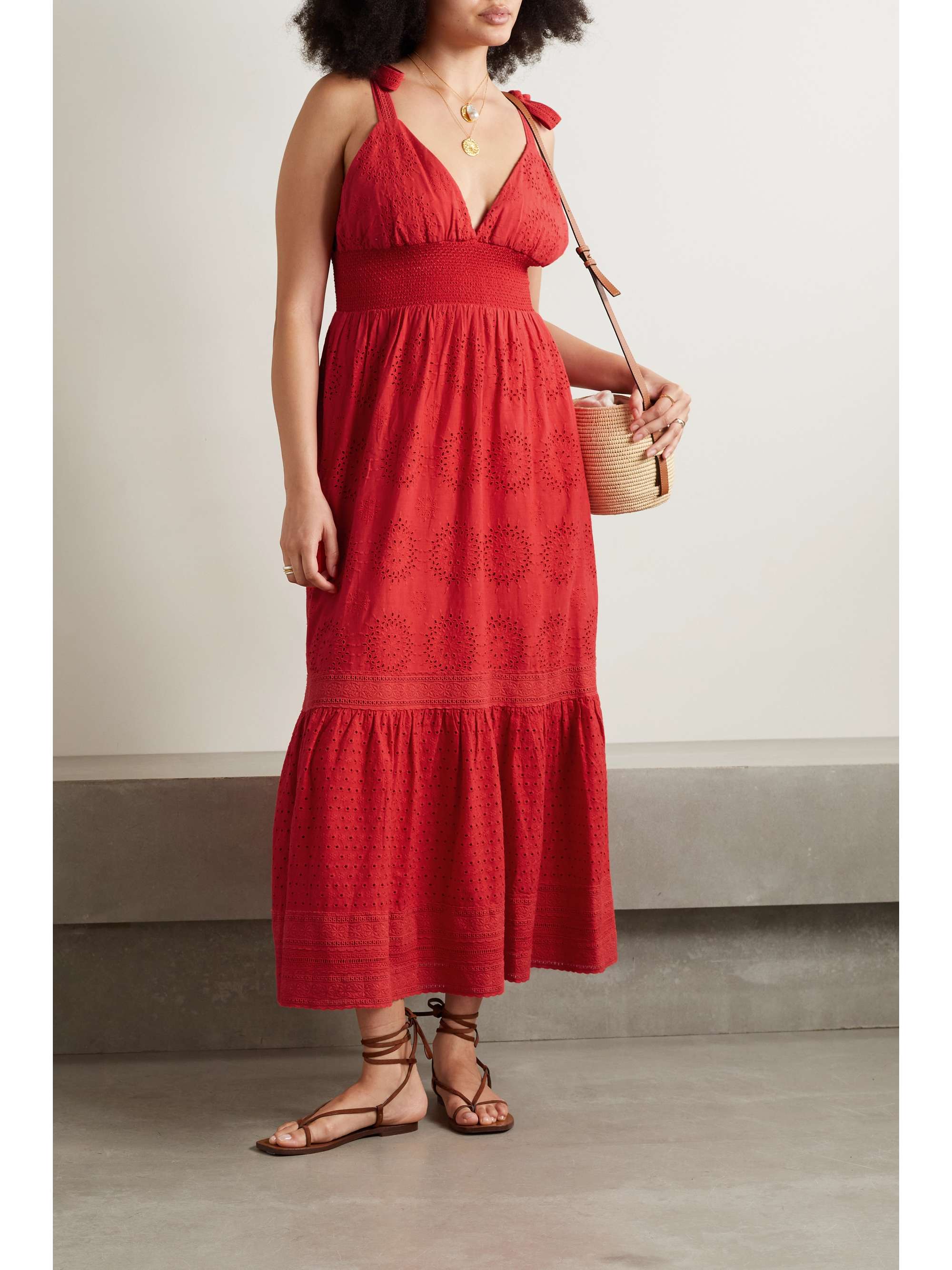 ALICE + OLIVIA Levine broderie anglaise cotton and linen-blend maxi dress