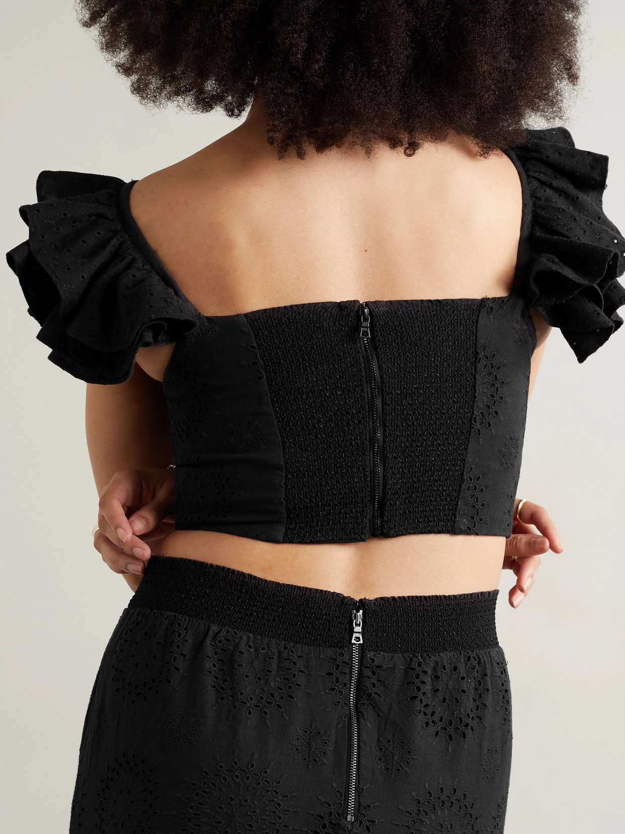 Tawny Cropped Broderie Anglaise Cotton And Linen-Blend Top