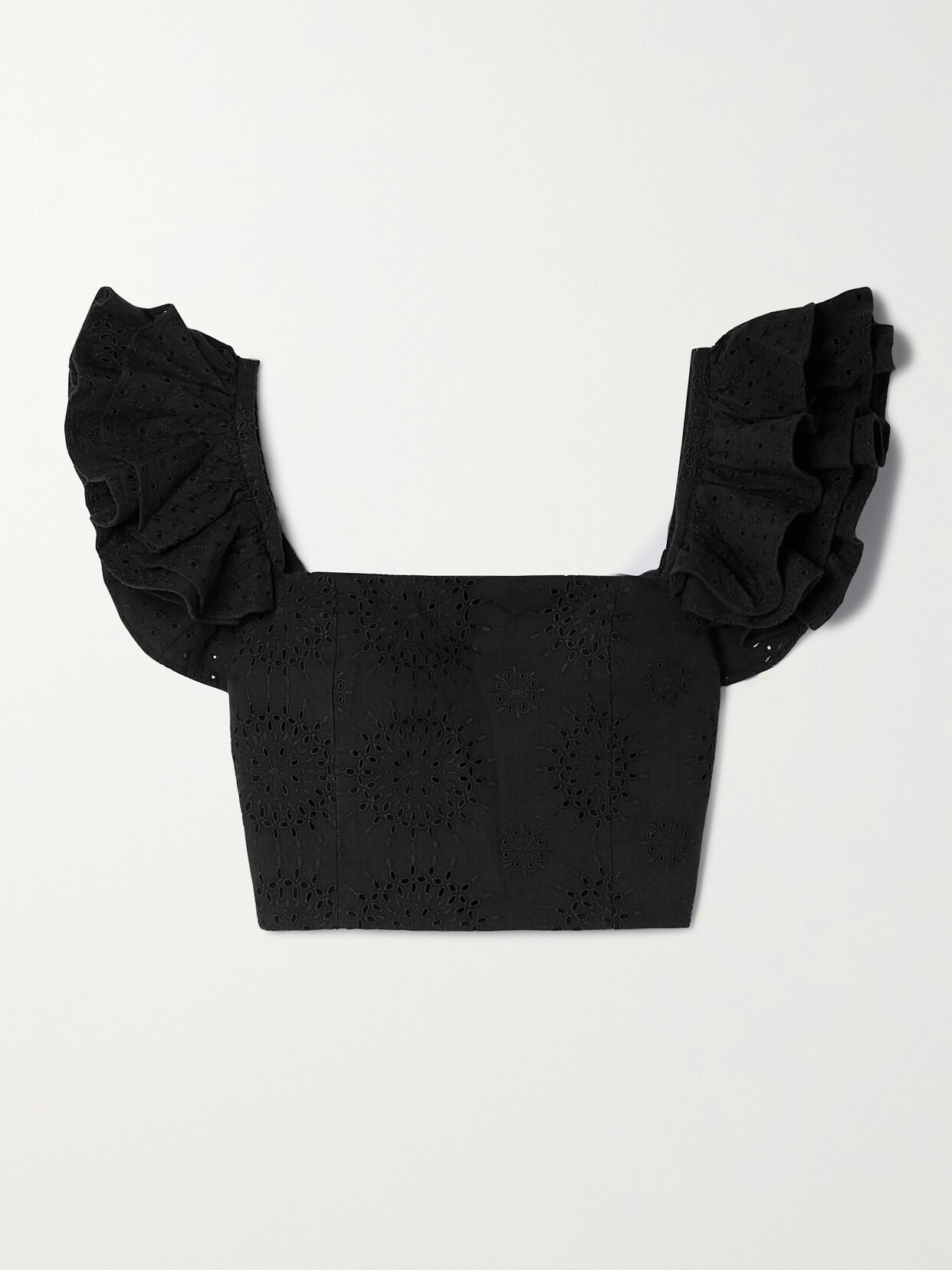 Tawny Cropped Broderie Anglaise Cotton And Linen-Blend Top