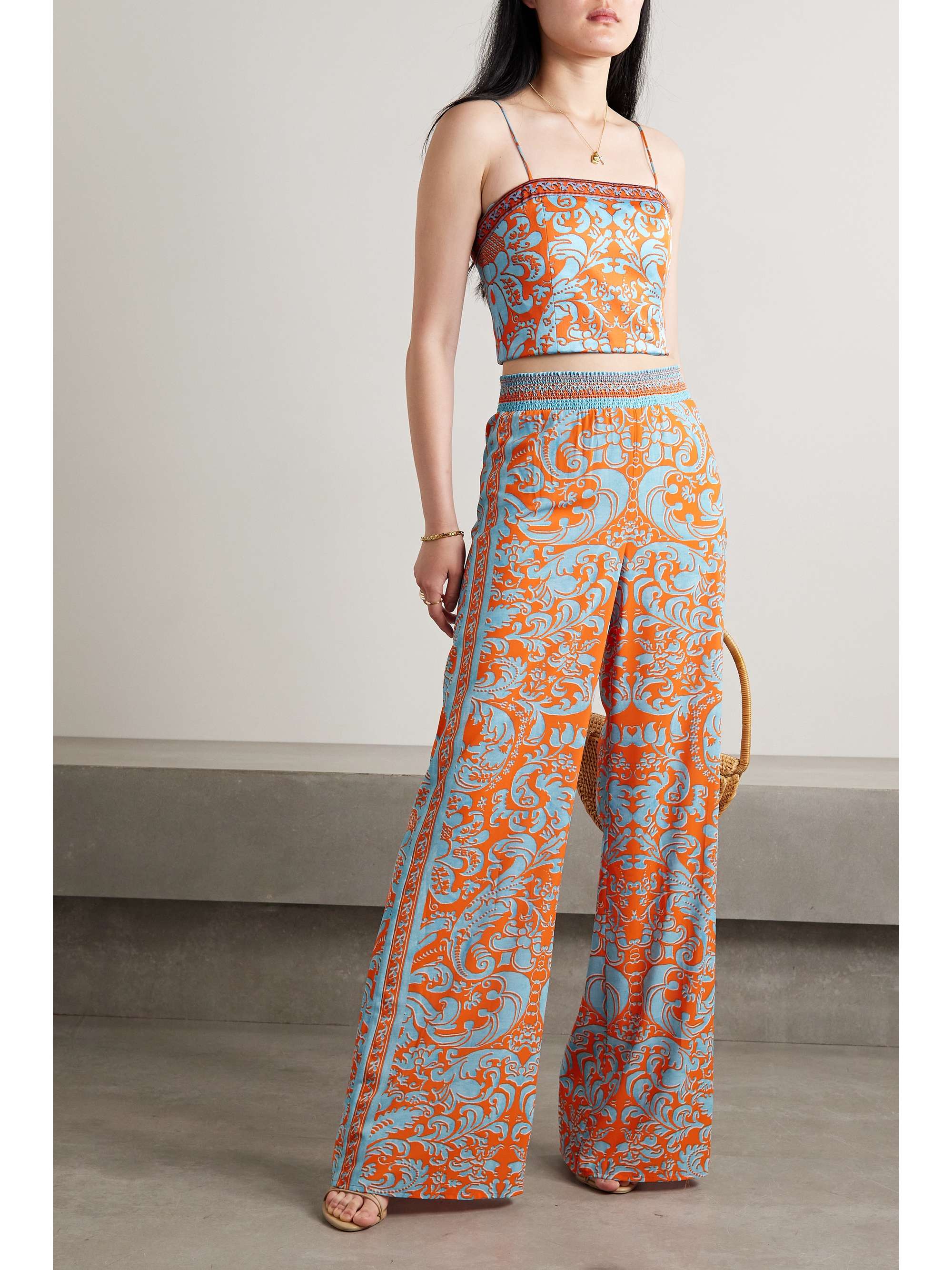Orange Athena printed crepe wide-leg 