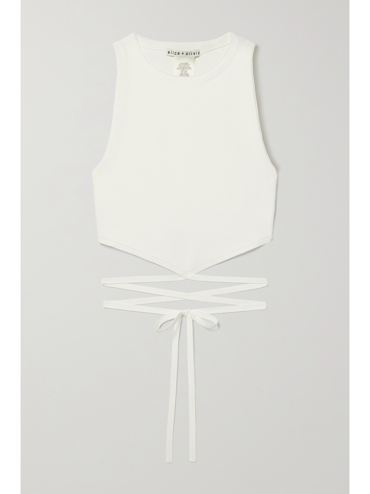Alice And Olivia Latia Cropped Tie-detailed Stretch-jersey Tank In White