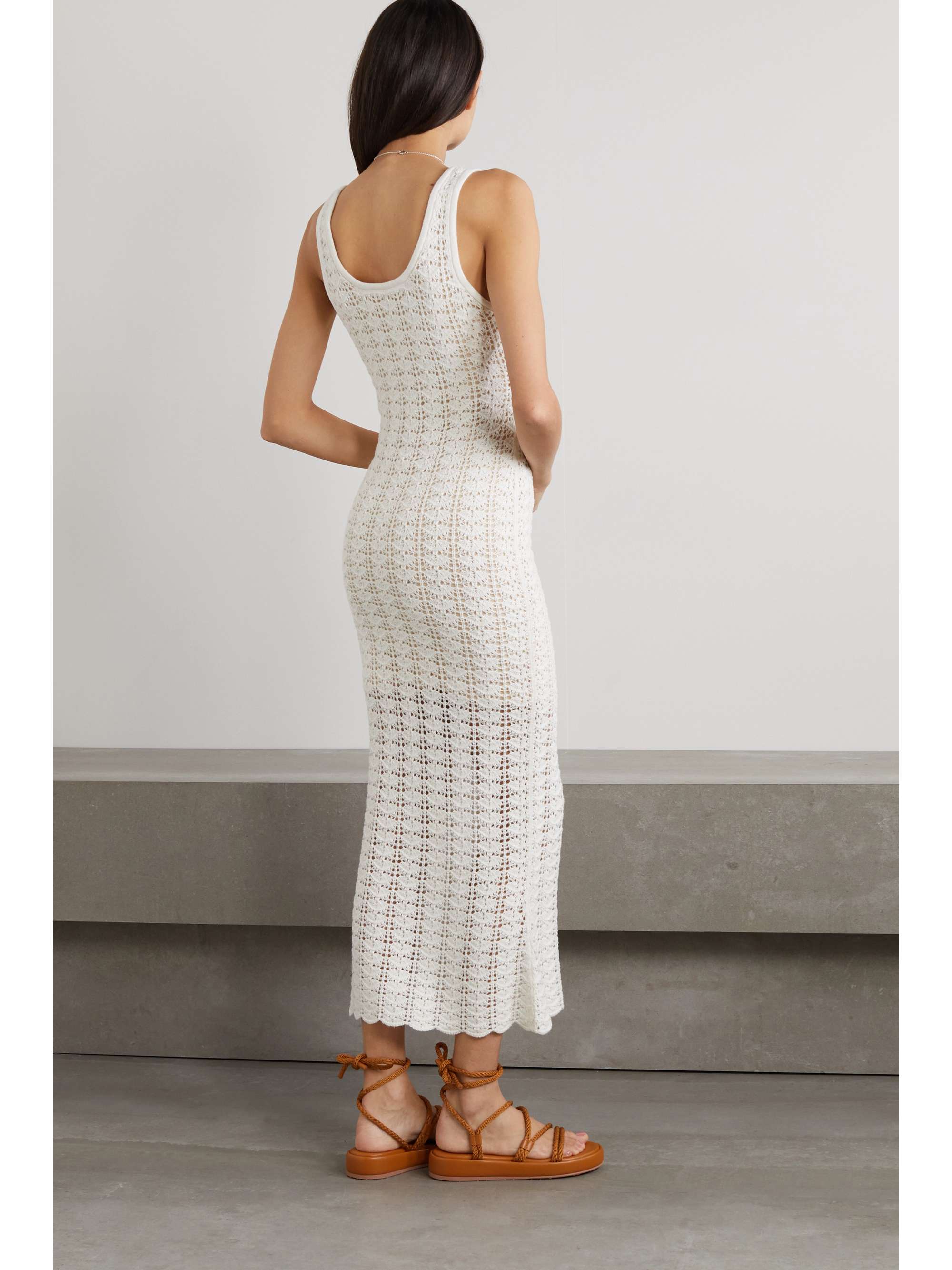 White Veronique crochet-knit maxi dress 