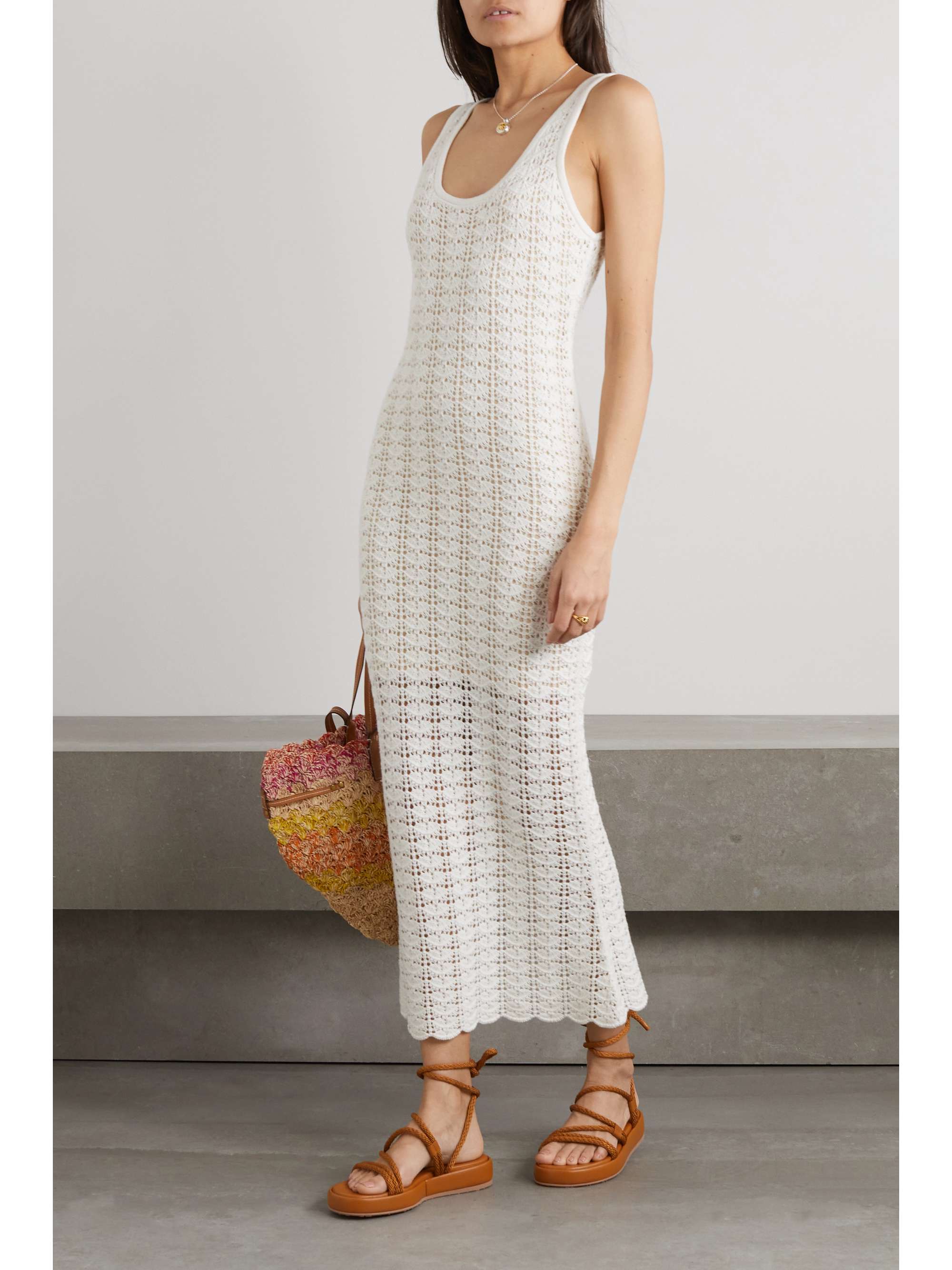 White Veronique crochet-knit maxi dress 