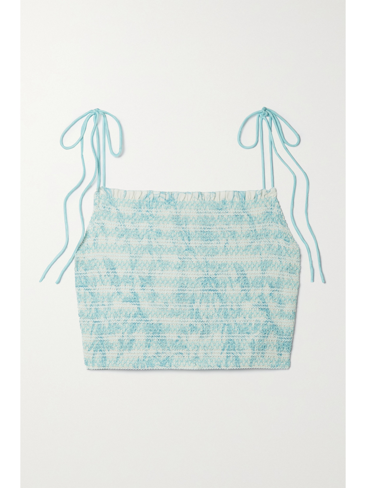 Alice And Olivia Kathlyn Cropped Ruffled Smocked Printed Voile Top In White