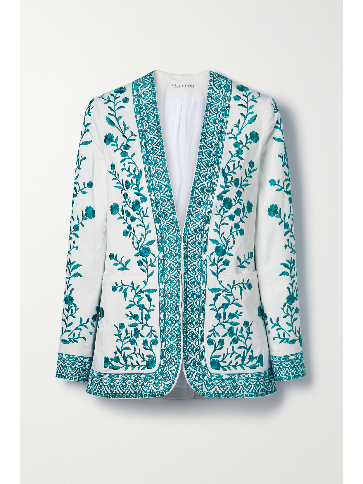 Alice + Olivia - Chriselle Embroidered Cotton-blend Blazer - Blue