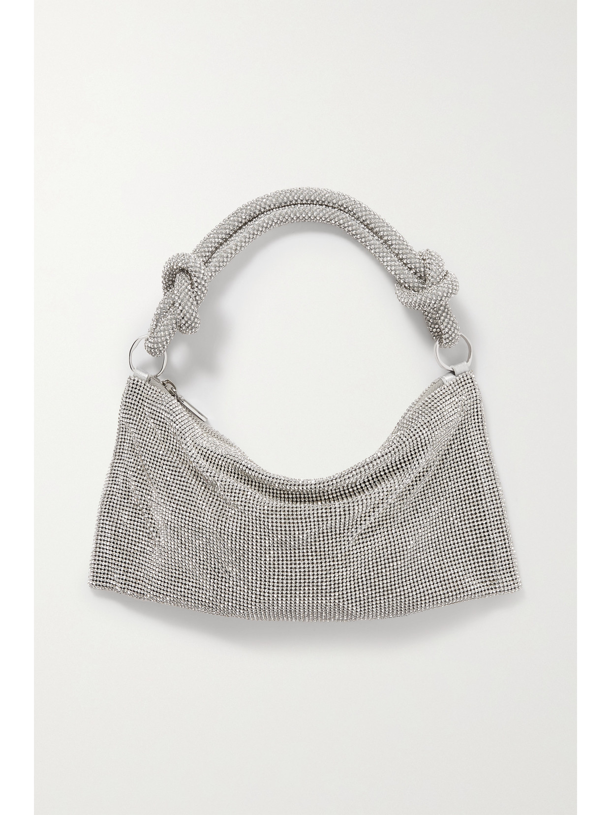 Shop Cult Gaia Hera Nano Crystal-embellished Knotted Satin Shoulder Bag In Silver