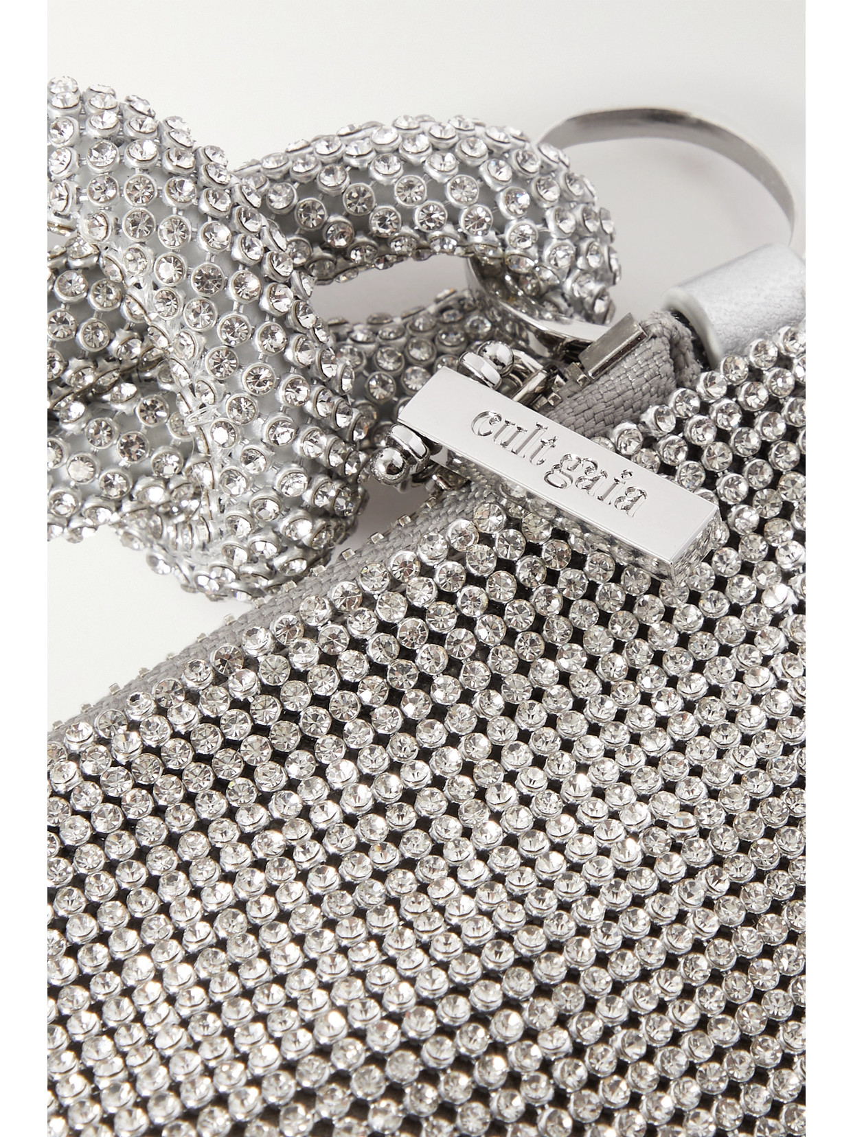 Shop Cult Gaia Hera Nano Crystal-embellished Knotted Satin Shoulder Bag In Silver