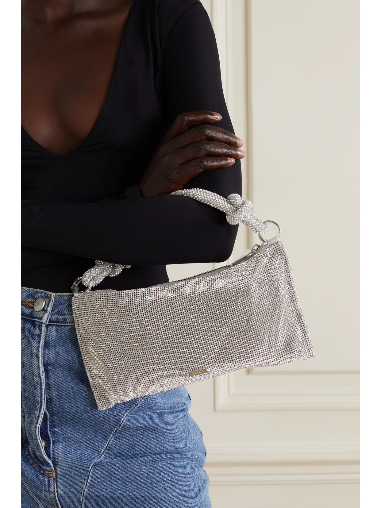 Cult Gaia Hera Nano Knotted Embellished Shoulder Bag In Silver