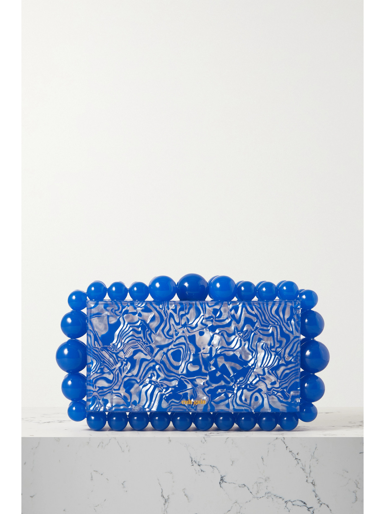 Cult Gaia Eos Beaded Marbled Acrylic Clutch In Blue