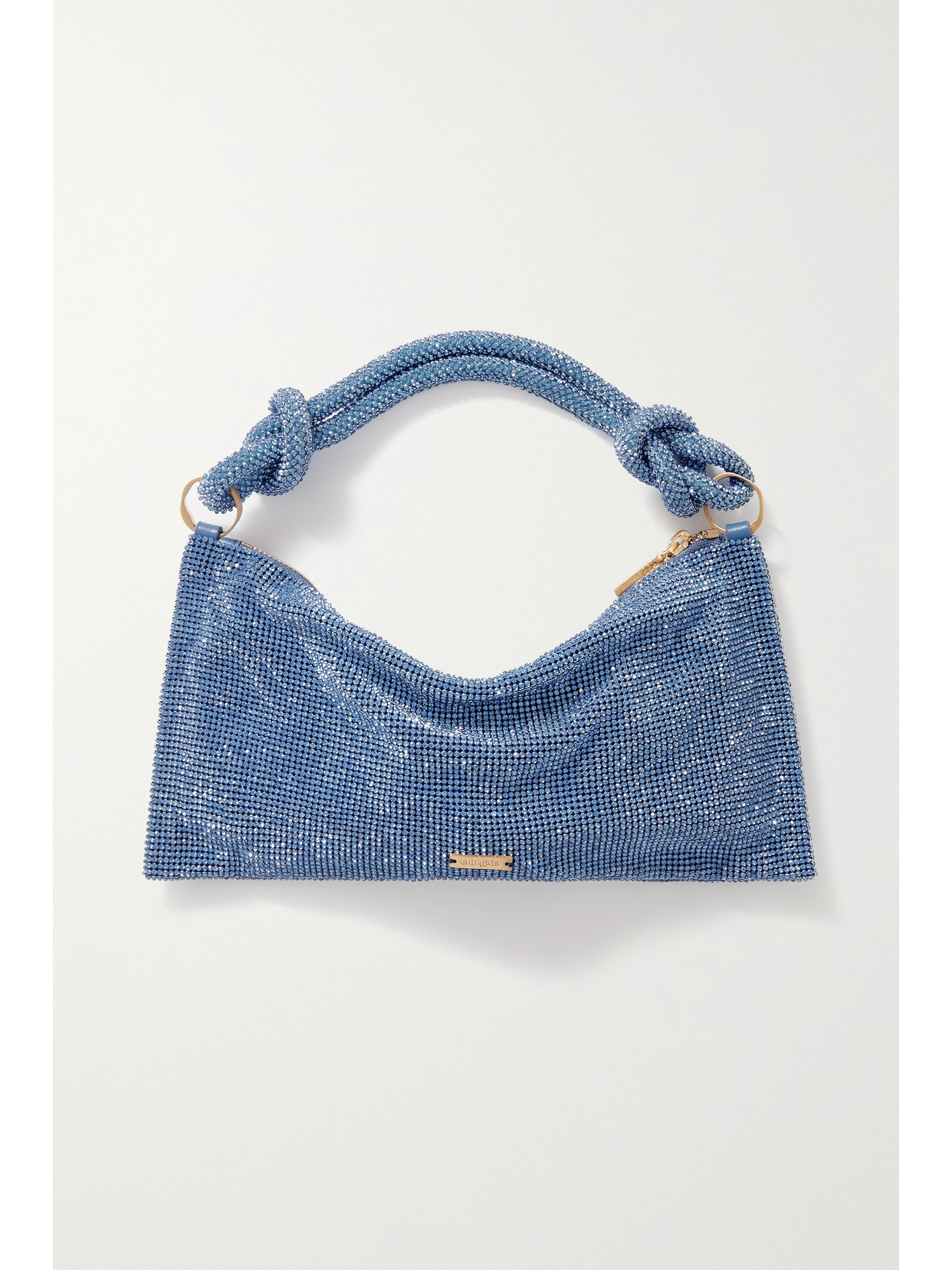 Cult Gaia Hera Nano Crystal-embellished Knotted Satin Shoulder Bag In Blue