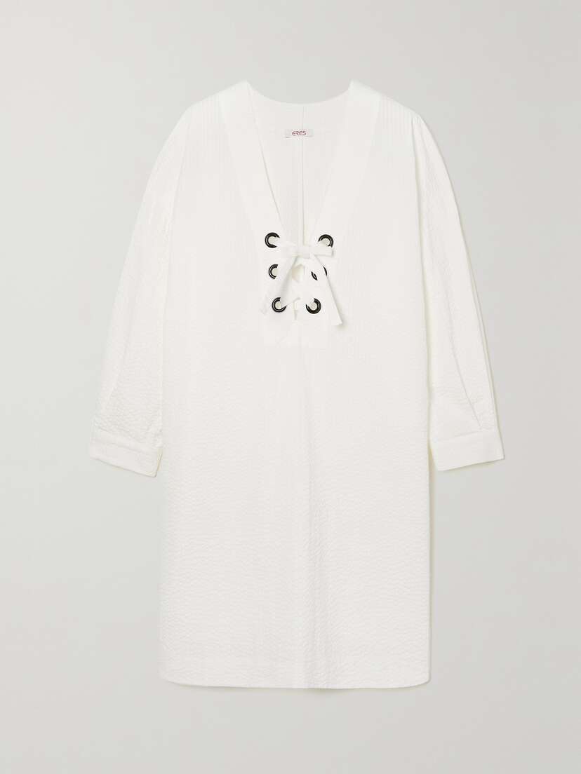 Eres Nymphe Lace-up Cotton-seersucker Tunic