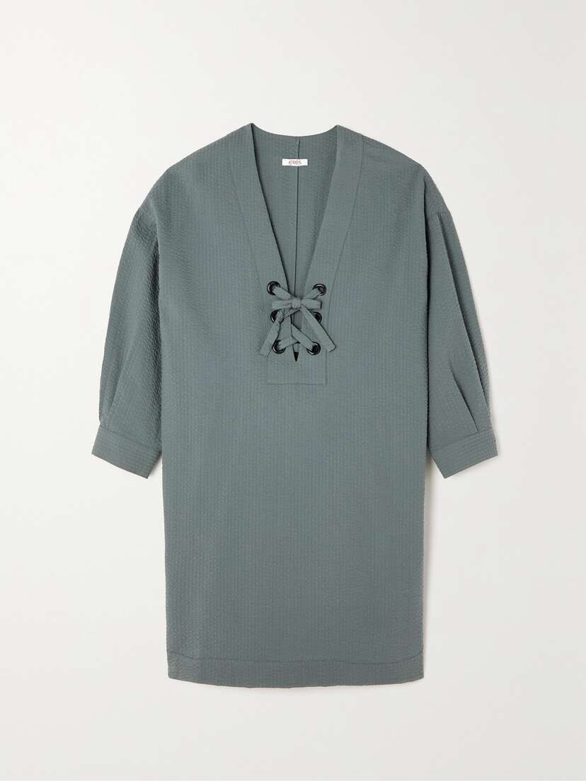 Eres Nymphe Lace-up Cotton-seersucker Tunic