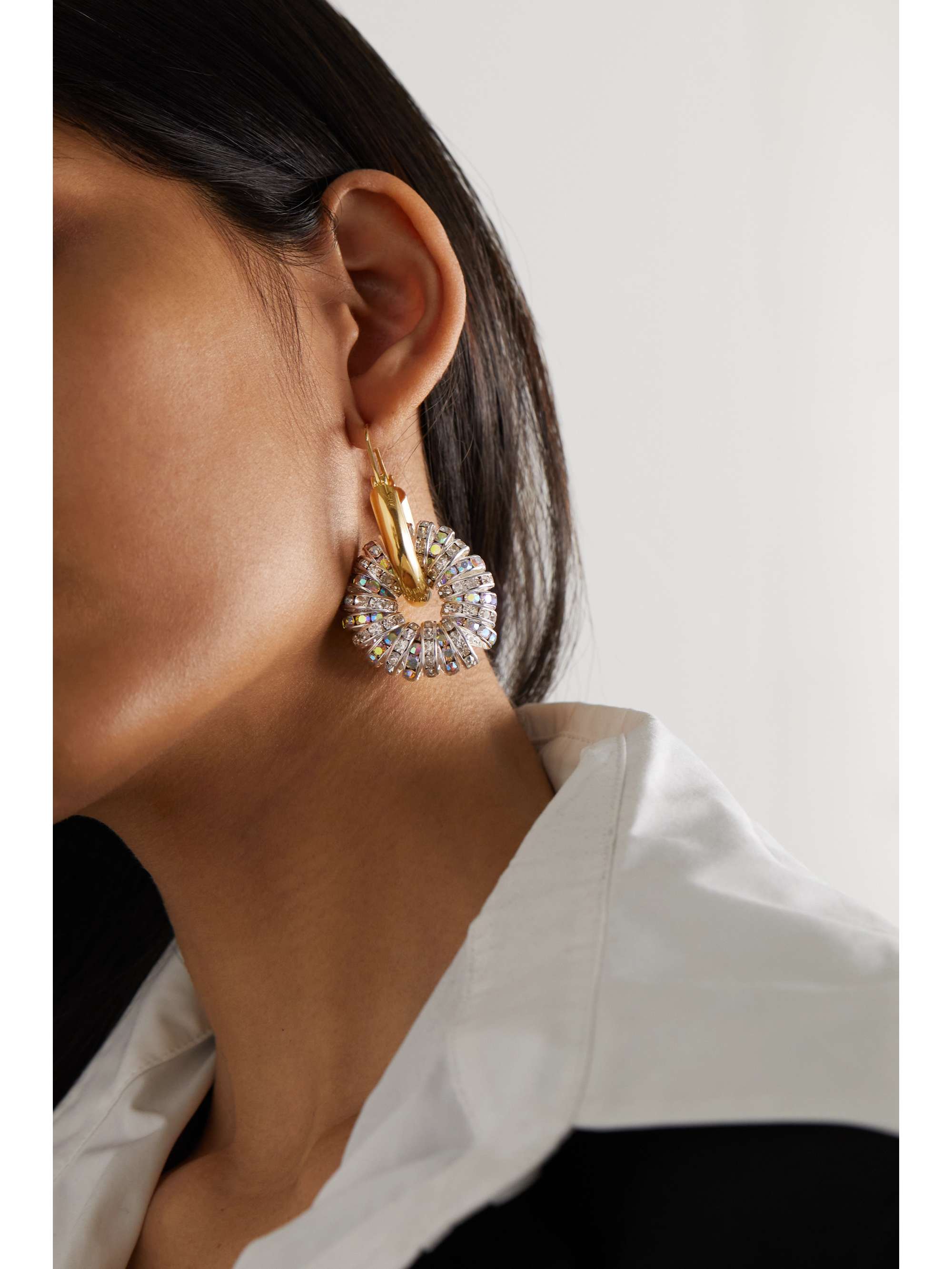 PEARL OCTOPUSS.Y Les Grand recycled silver and gold-plated crystal hoop earrings