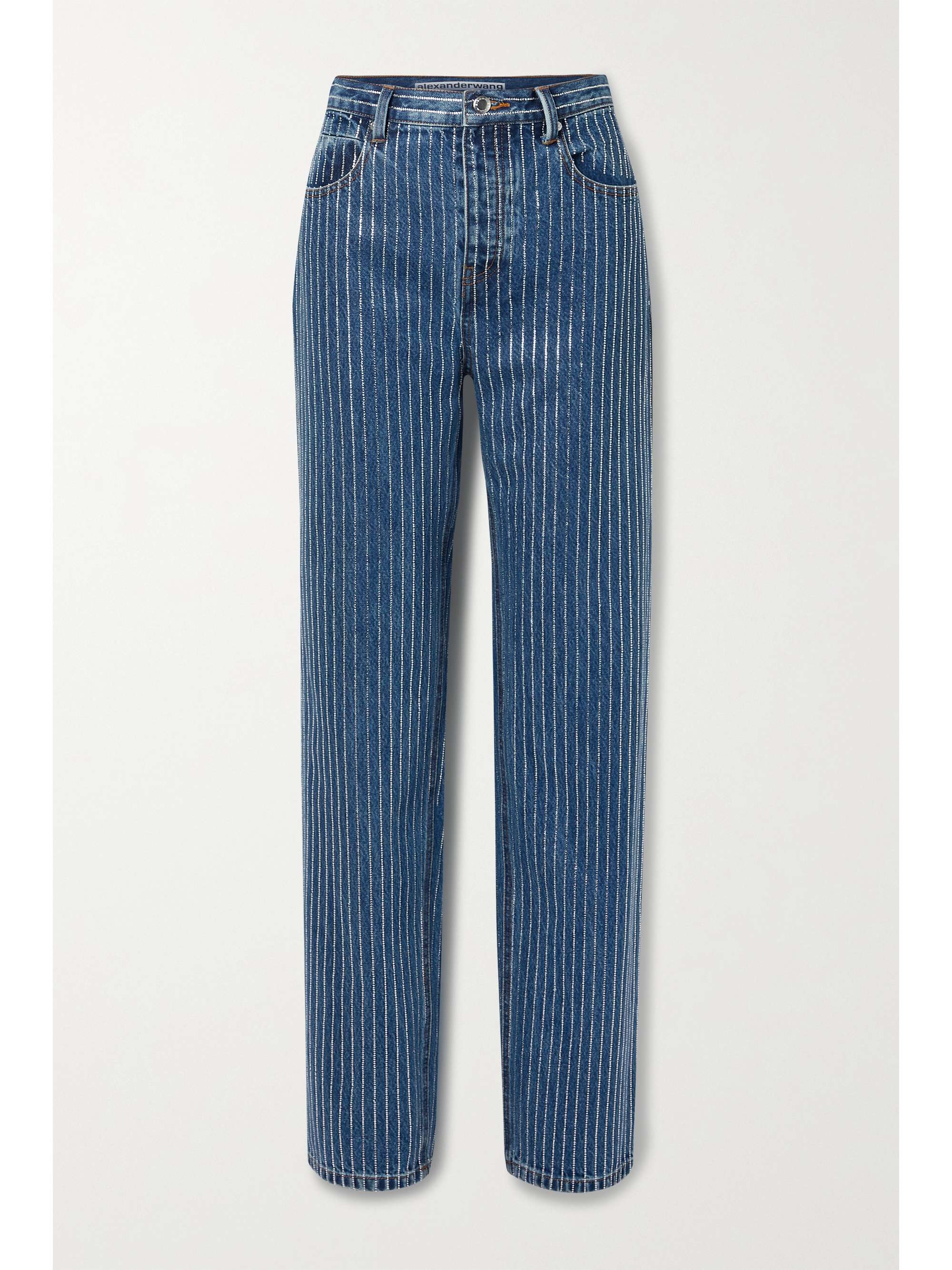 Mid denim Crystal-embellished high-rise straight-leg jeans | ALEXANDER WANG  | NET-A-PORTER