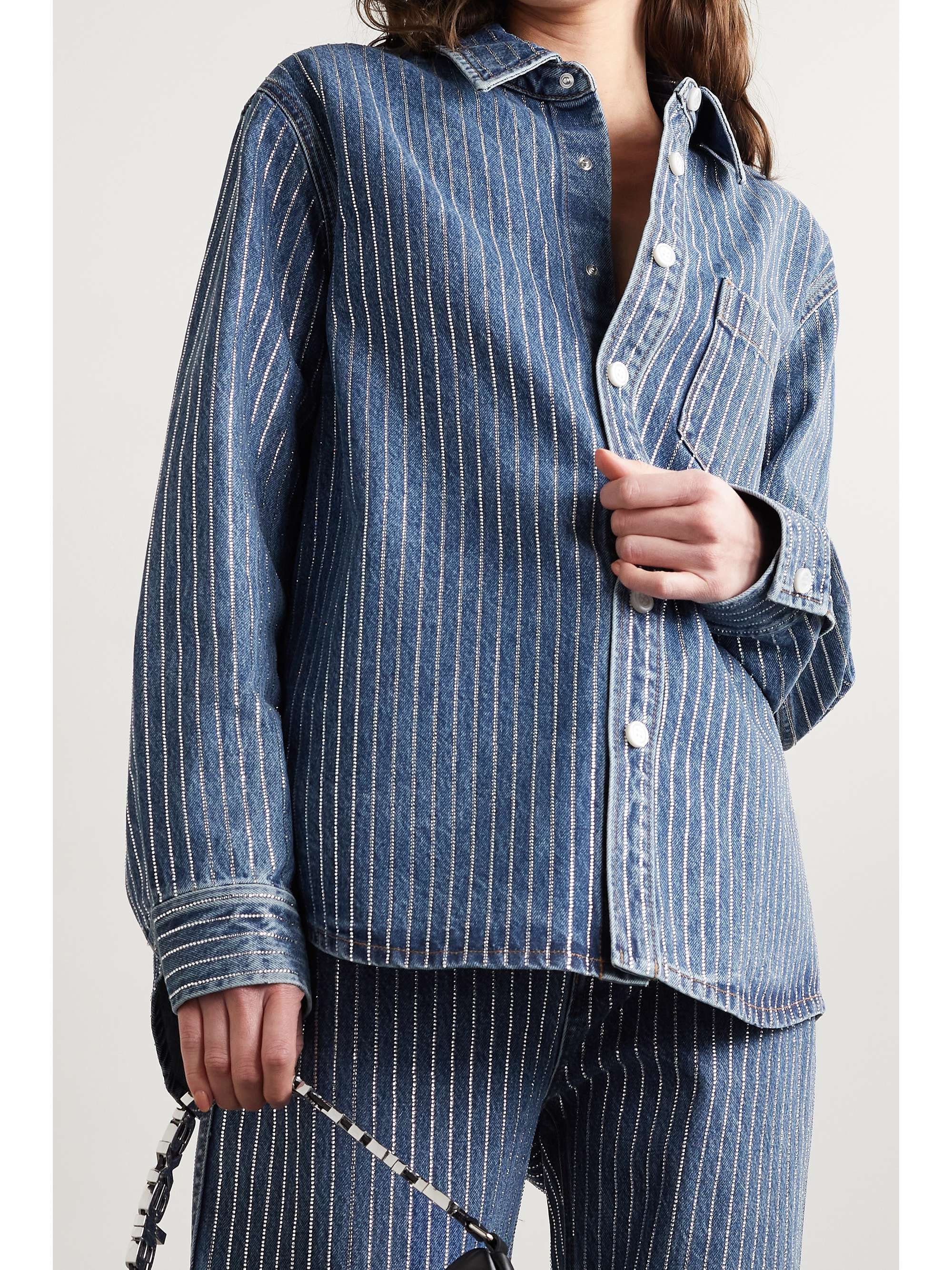 Mid denim Oversized crystal-embellished 