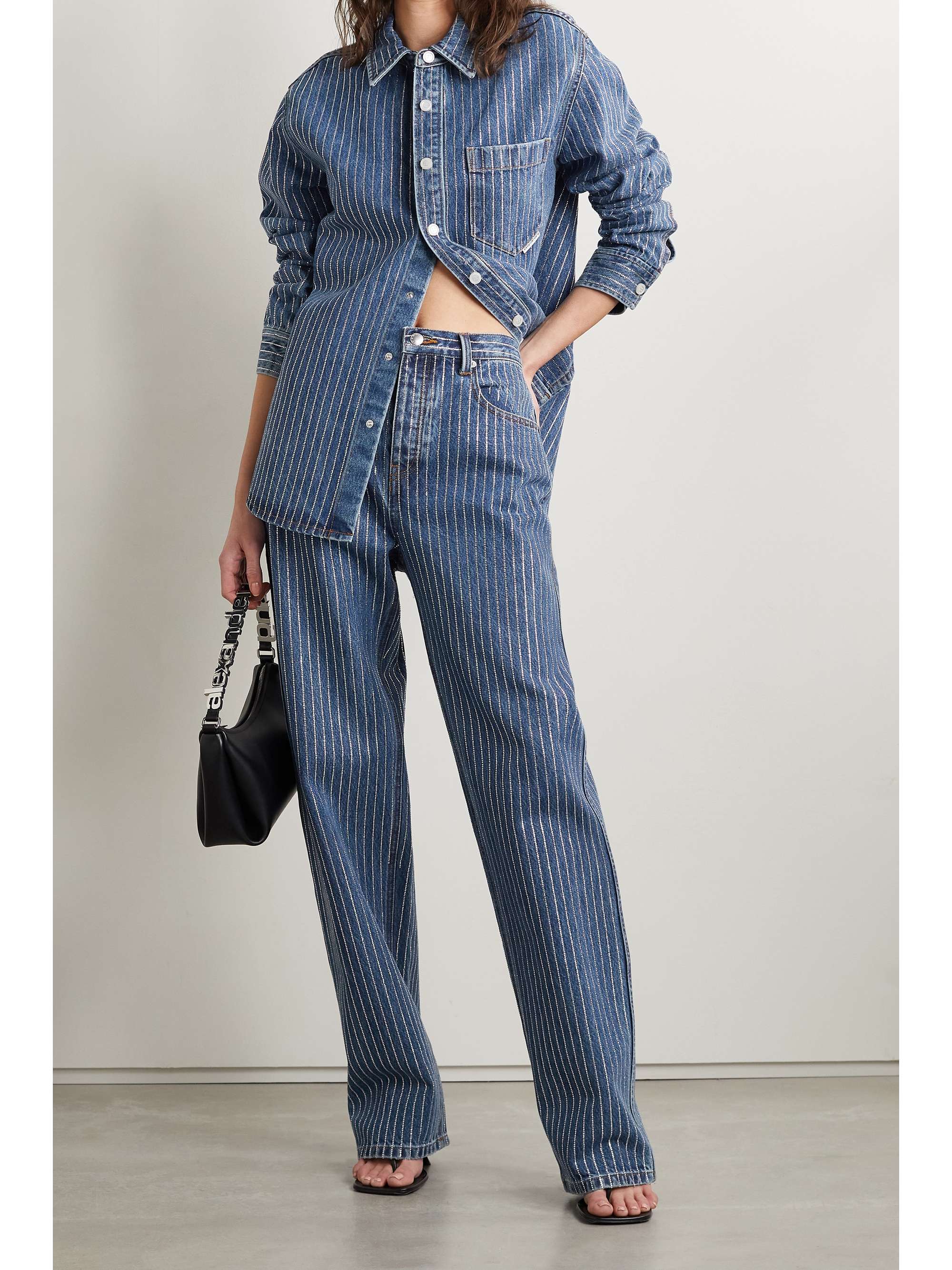 Mid denim Oversized crystal-embellished 