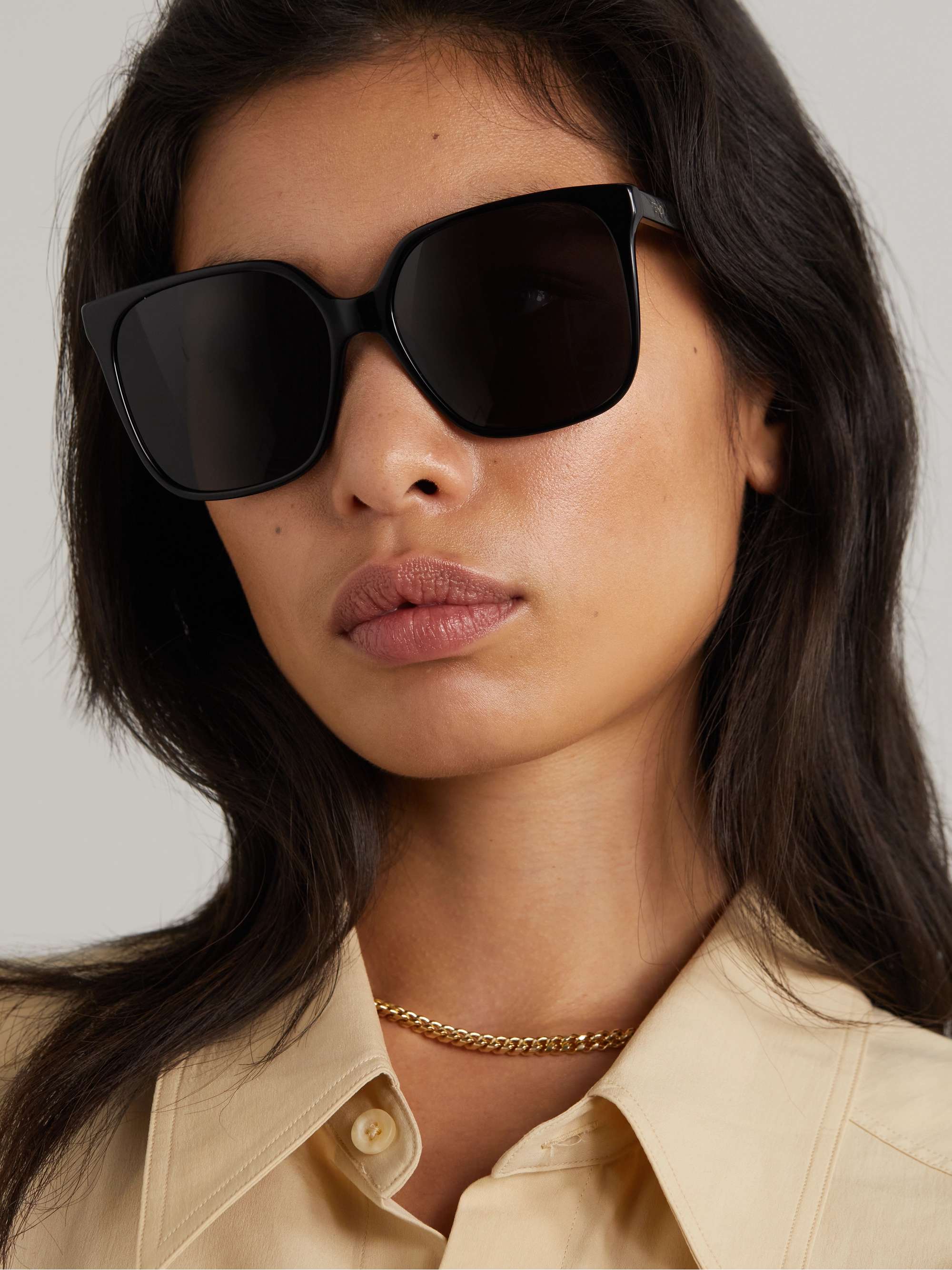 FENDI EYEWEAR Oversized square-frame acetate and gold-tone sunglasses