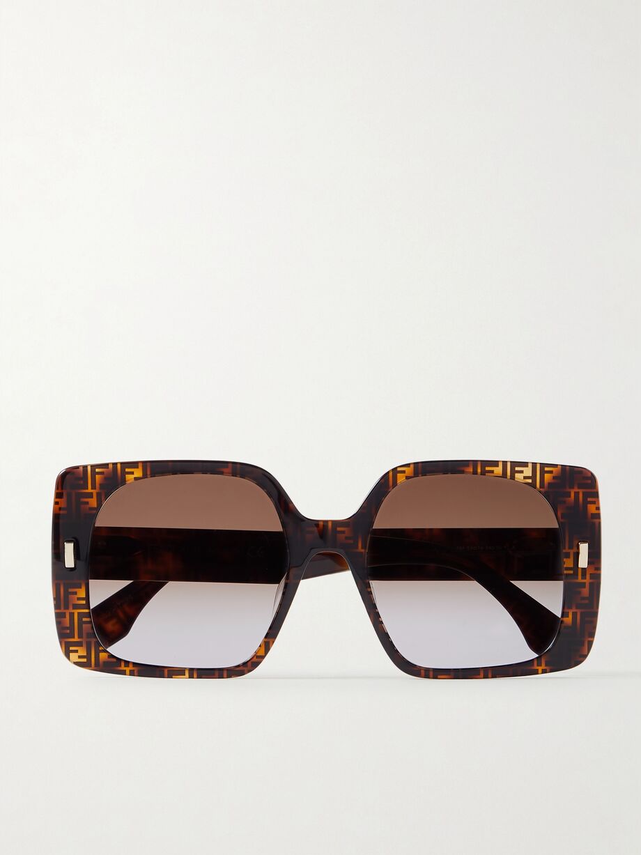 Oversized square-frame tortoiseshell acetate sunglasses, Fendi
