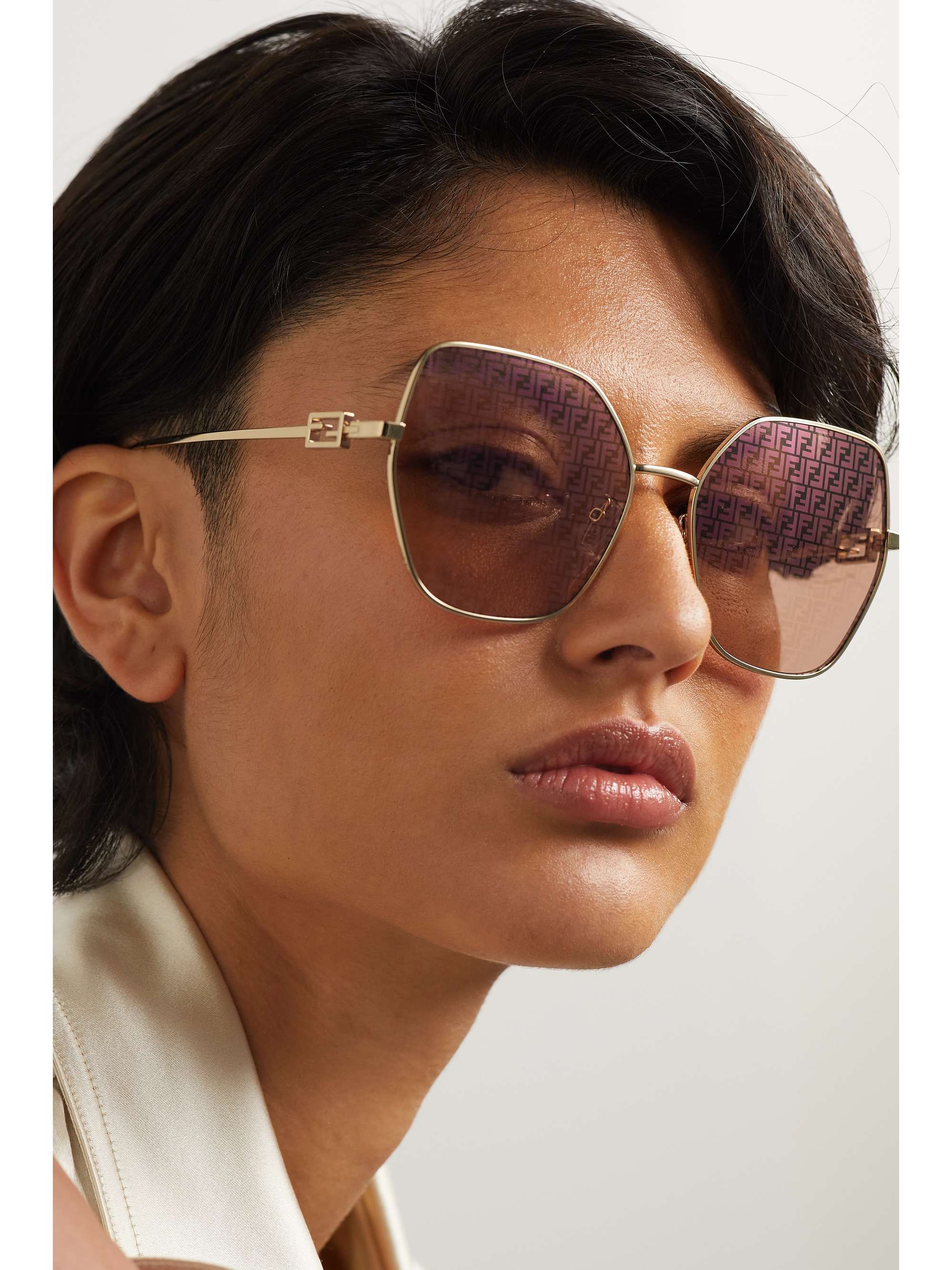 FENDI EYEWEAR Hexagon-frame gold-tone sunglasses