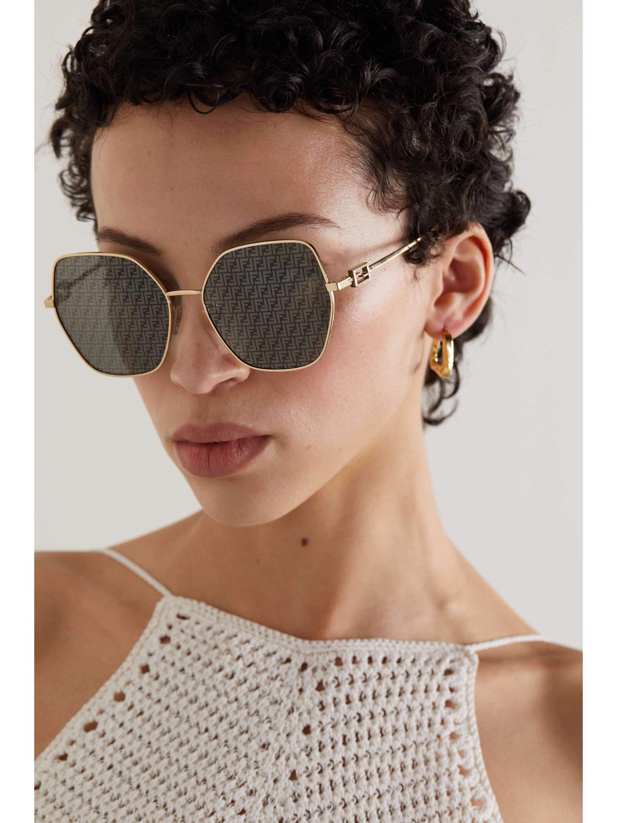 FENDI EYEWEAR Hexagonframe goldtone sunglasses NETAPORTER