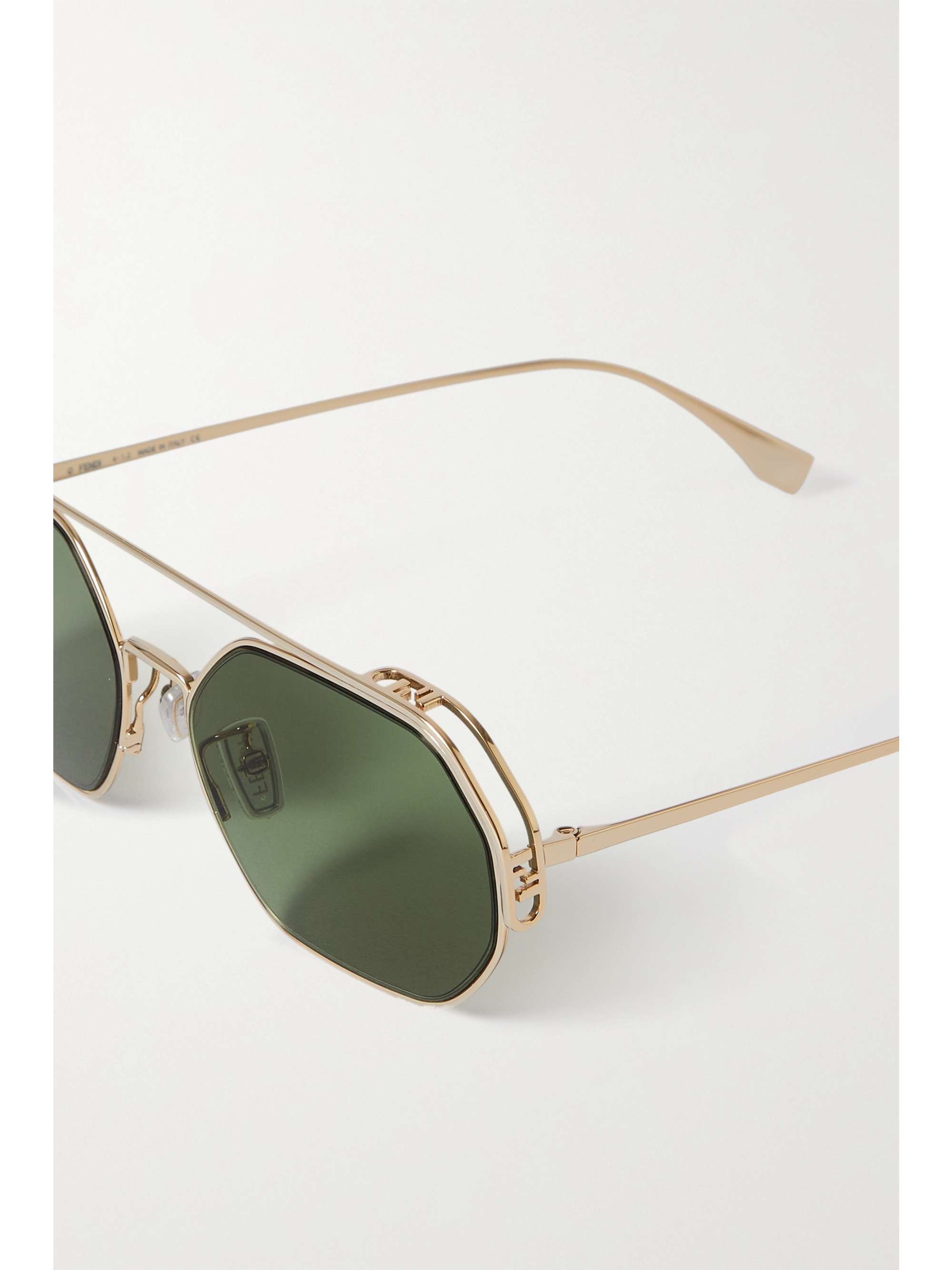 FENDI EYEWEAR O'Lock goldfarbene Sonnebrille mit sechseckigem Rahmen aus Azetat
