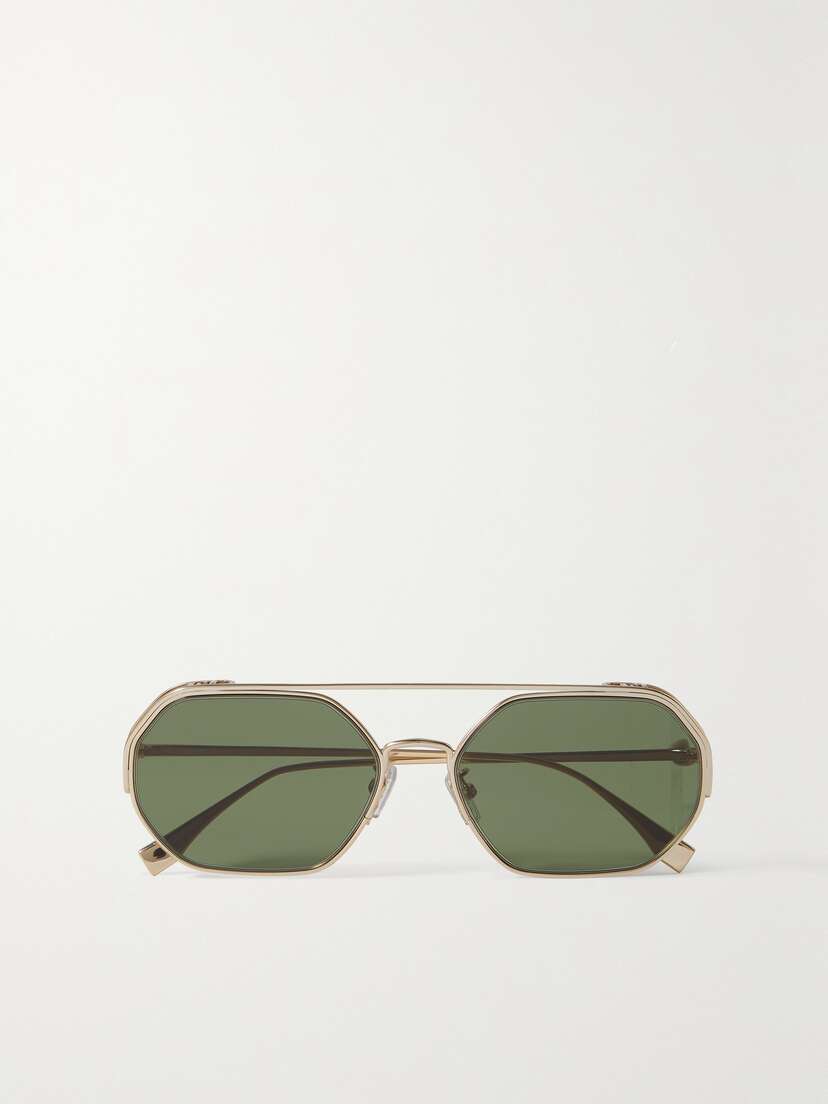 FENDI EYEWEAR O'lock Hexagon-frame Gold-tone Sunglasses