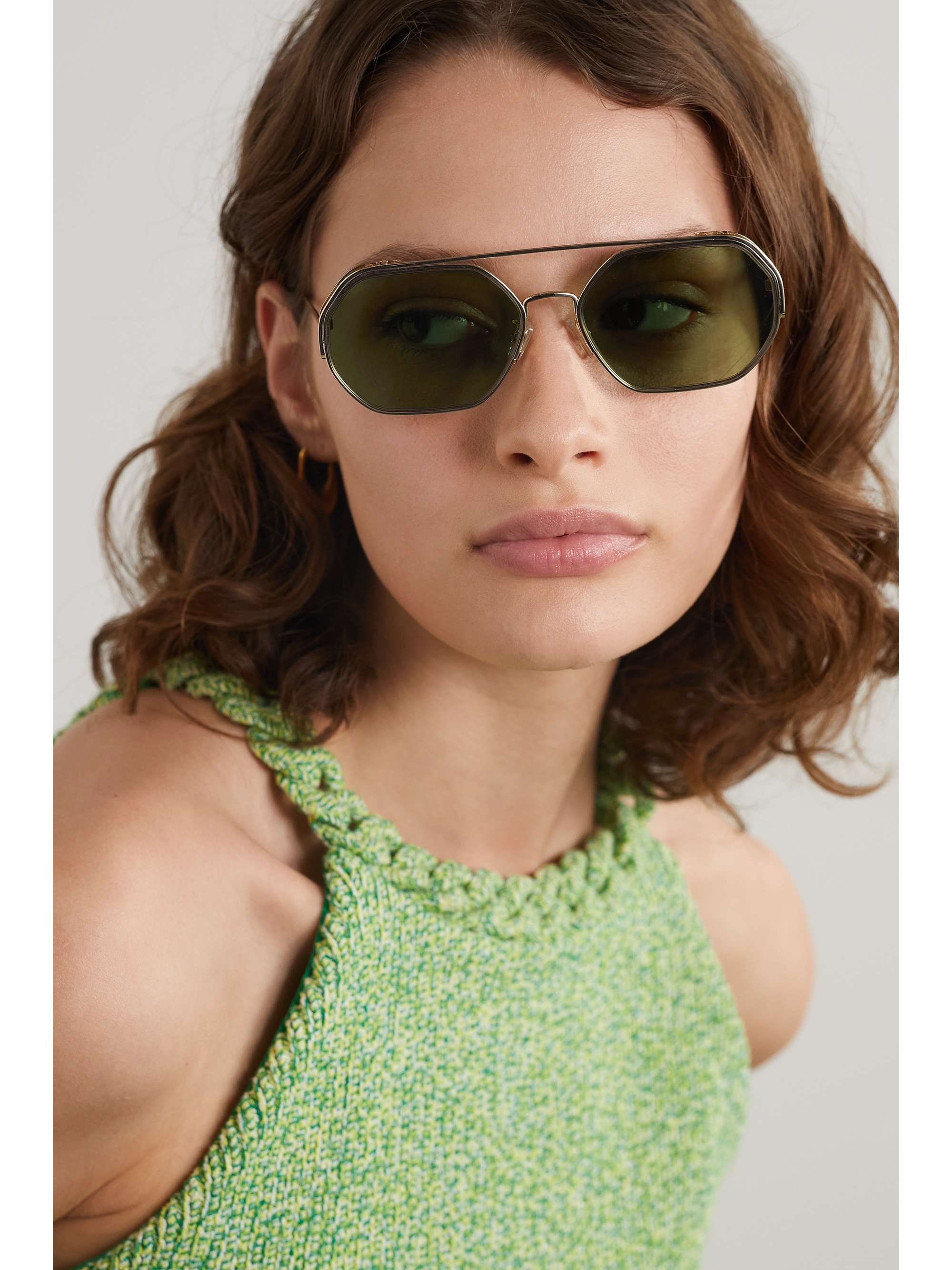 FENDI EYEWEAR O'Lock goldfarbene Sonnebrille mit sechseckigem Rahmen aus Azetat