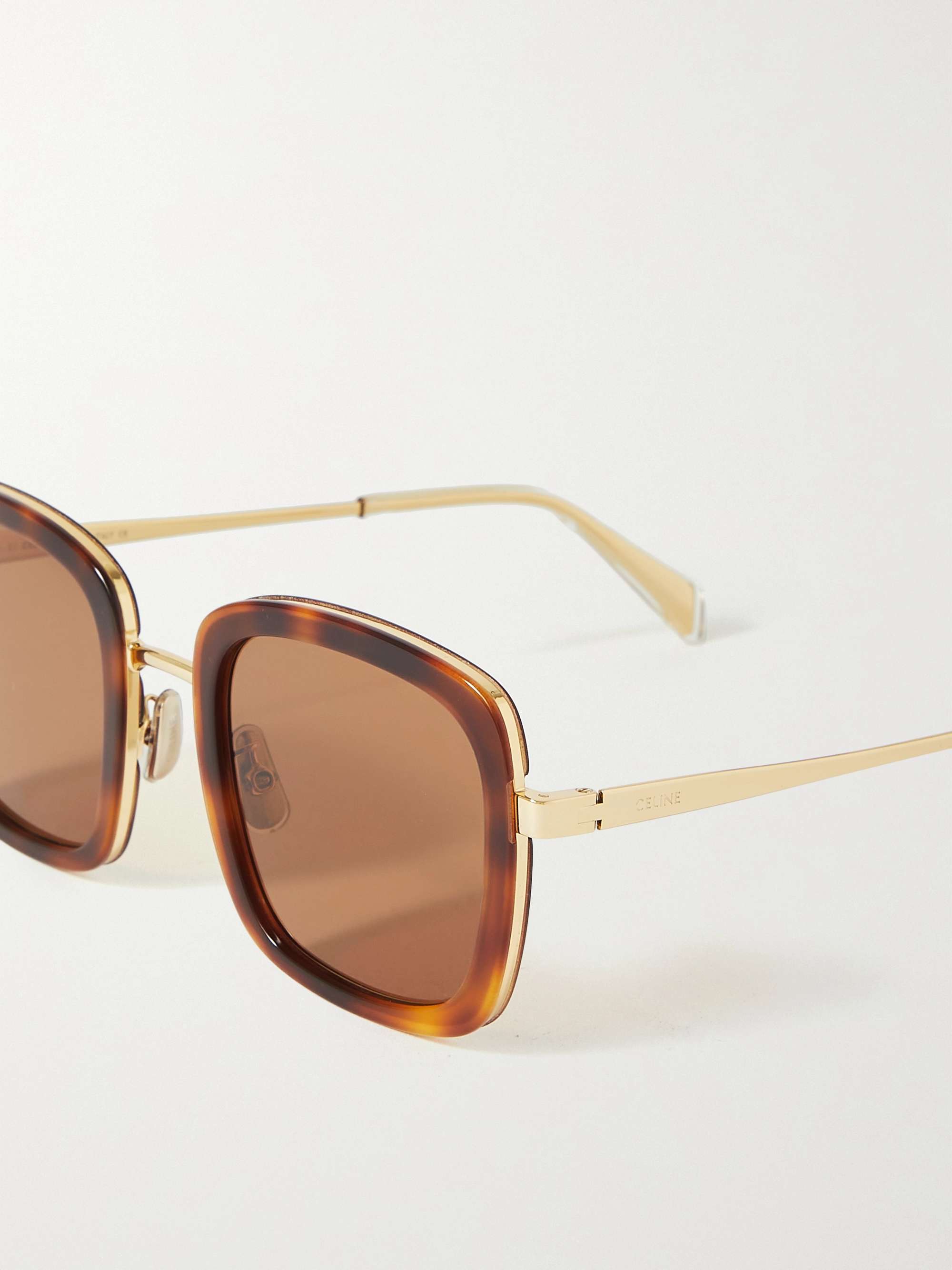CELINE EYEWEAR Square-frame tortoiseshell acetate and gold-tone sunglasses