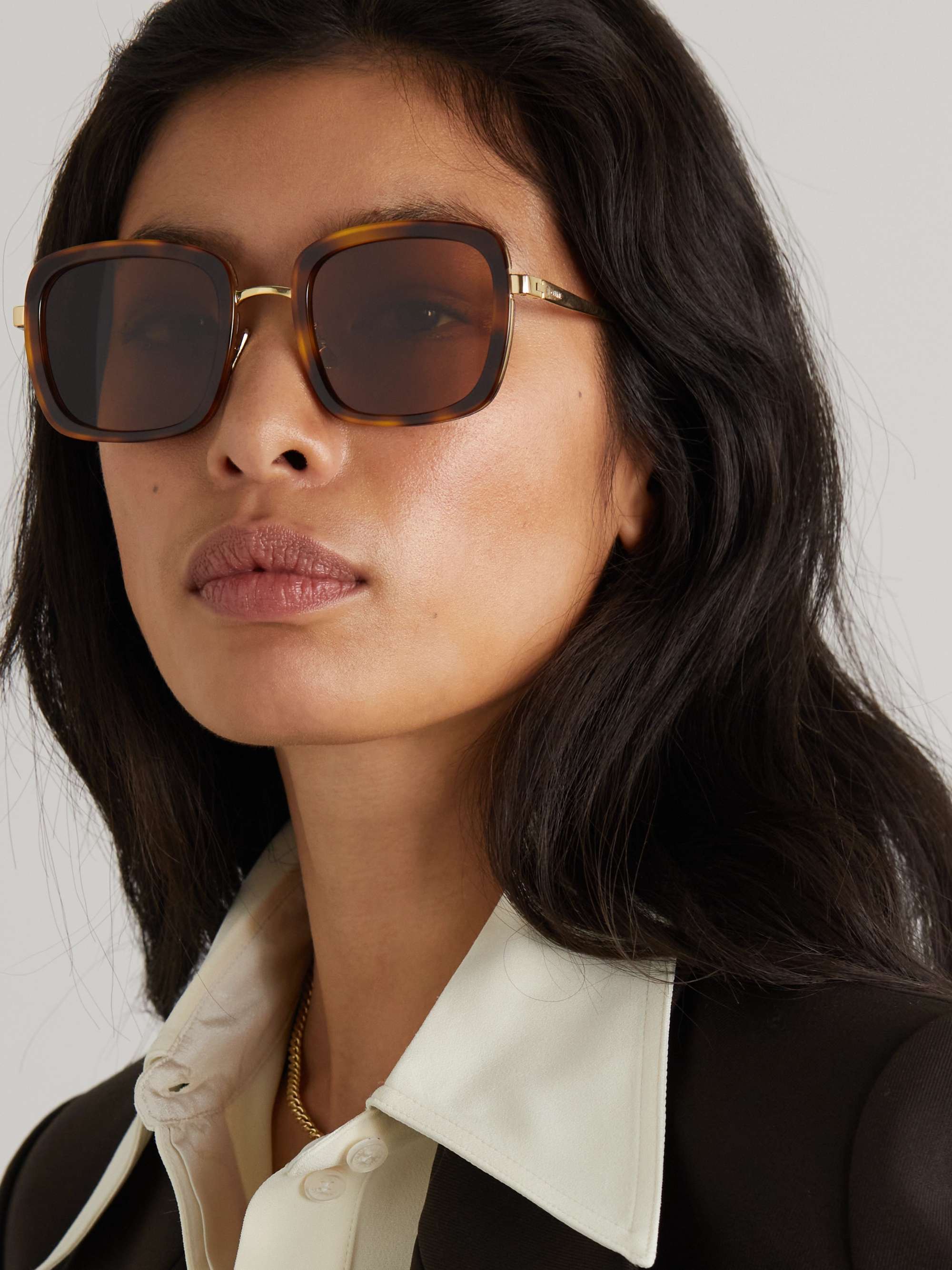 CELINE EYEWEAR Square-frame tortoiseshell acetate and gold-tone sunglasses