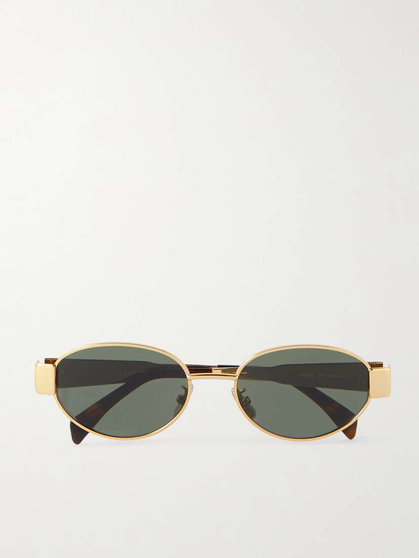 CELINE Eyewear Oval-frame Gold-tone And Tortoiseshell Acetate Sunglasses