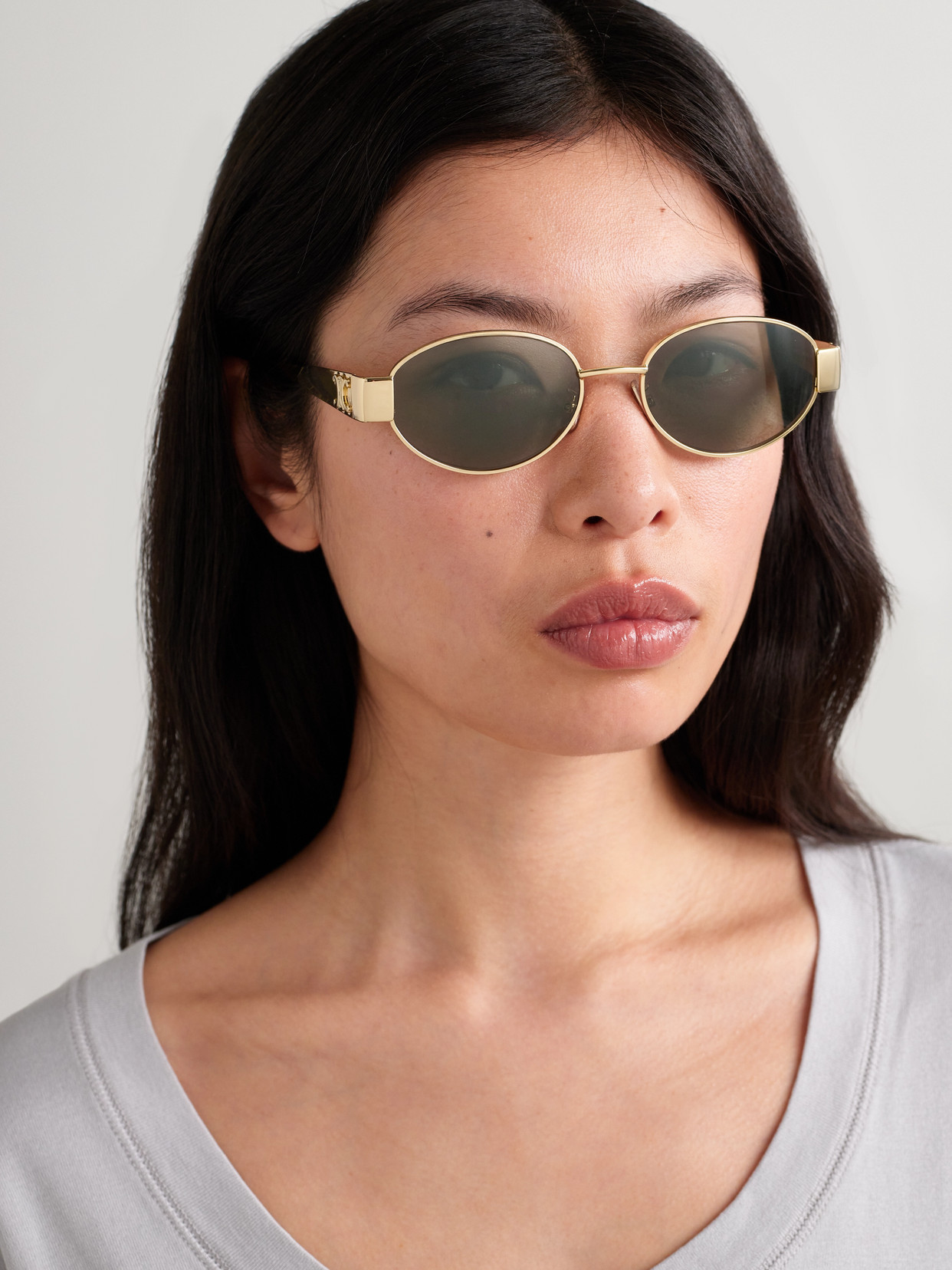 Celine Oval-frame Gold-tone And Tortoiseshell Acetate Sunglasses In Gold