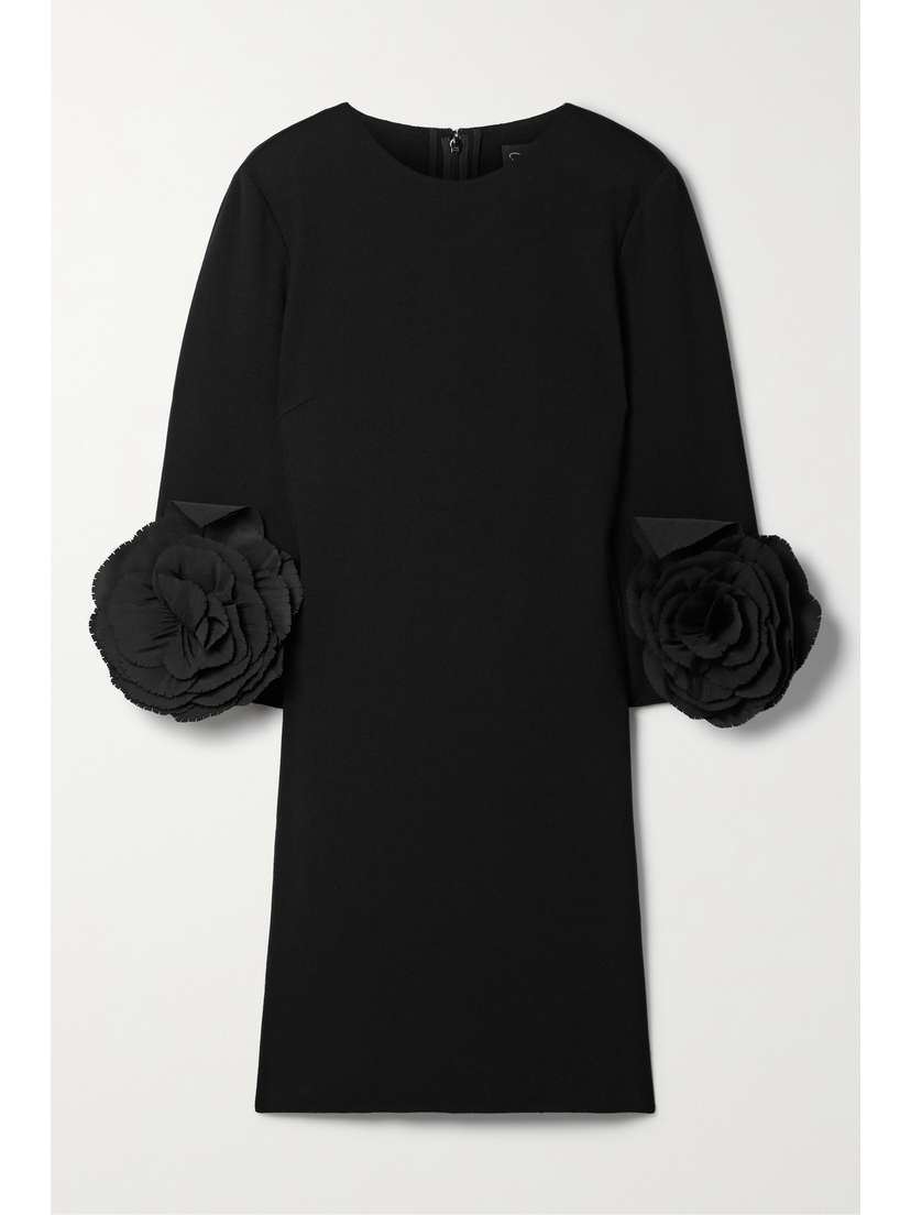 Oscar de la Renta Appliquéd Silk-trimmed Wool-blend Jersey Mini Dress