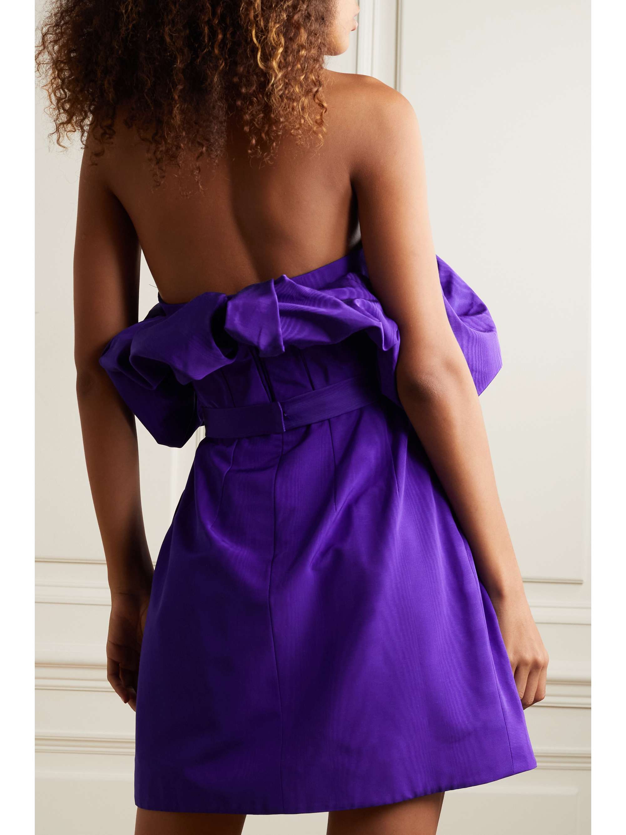 OSCAR DE LA RENTA Strapless bow-embellished cotton-blend moire mini dress