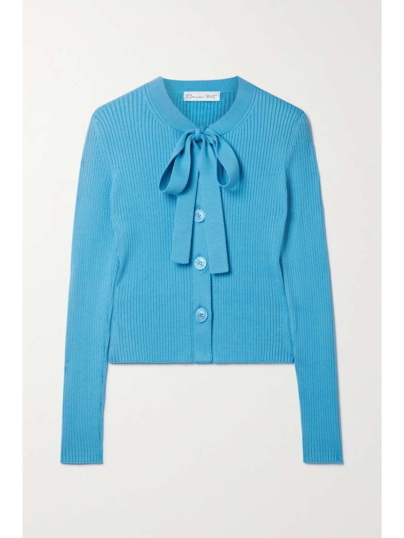 Oscar de la Renta Tie-neck Ribbed Silk-blend Cardigan - x large