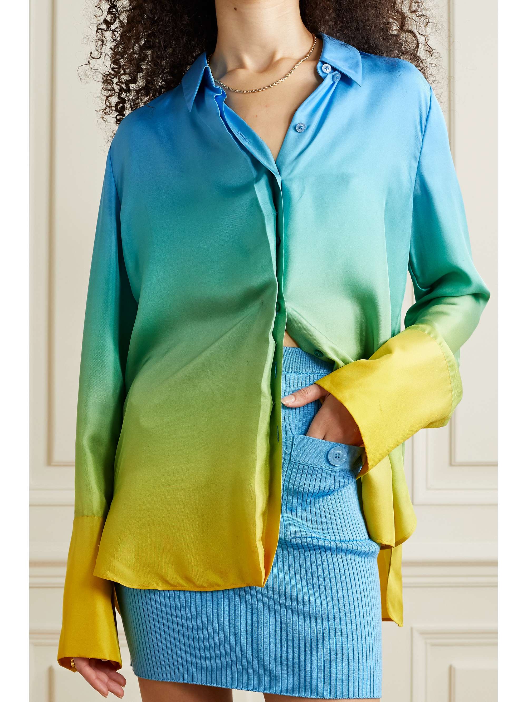 OSCAR DE LA RENTA Ombré silk-satin twill shirt