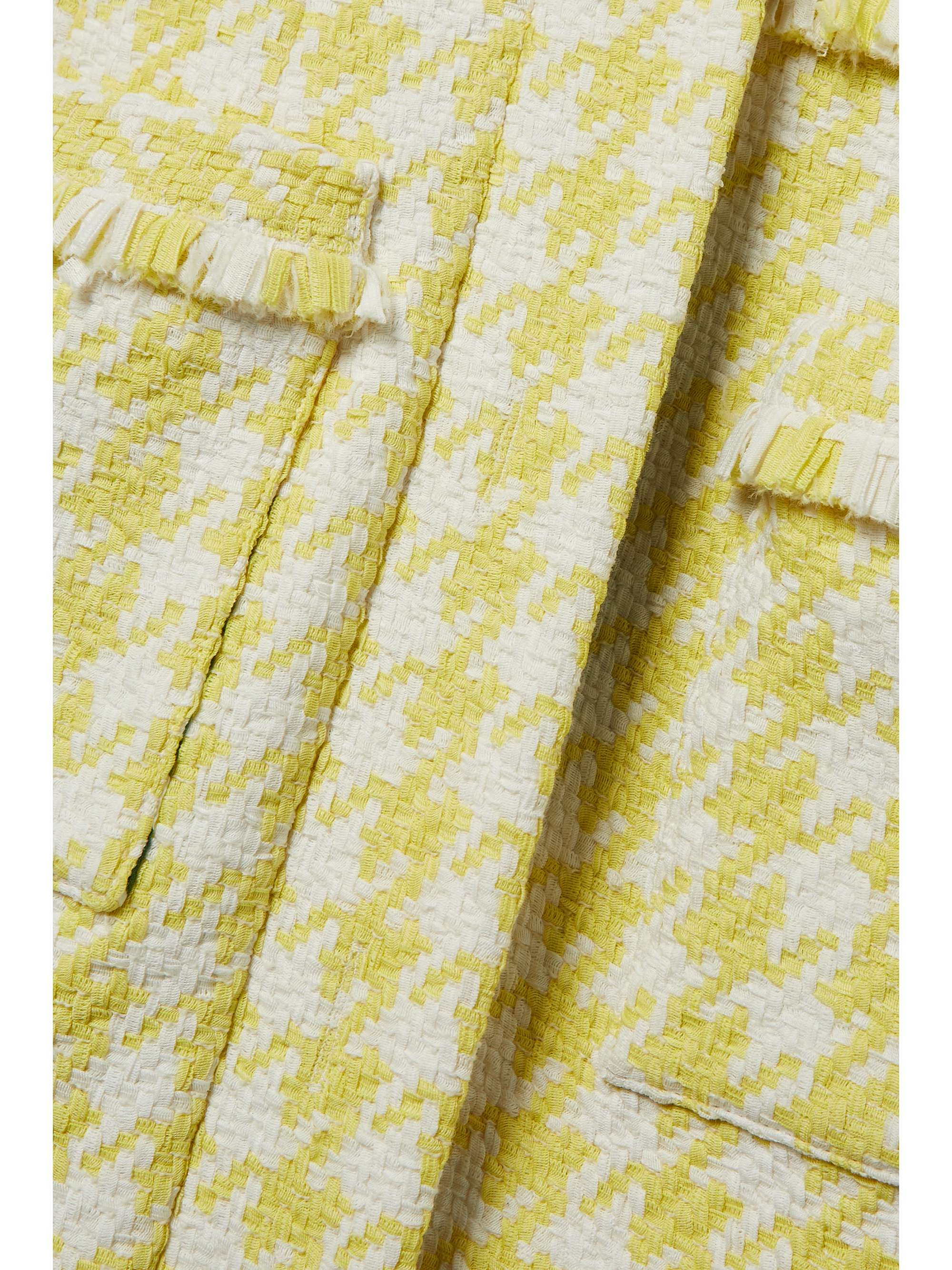 OSCAR DE LA RENTA Fringed houndsthooth cotton-blend tweed mini dress