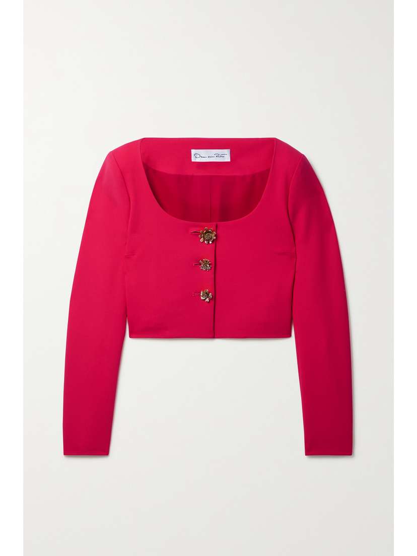 Oscar de la Renta Cropped Wool-blend Crepe Jacket