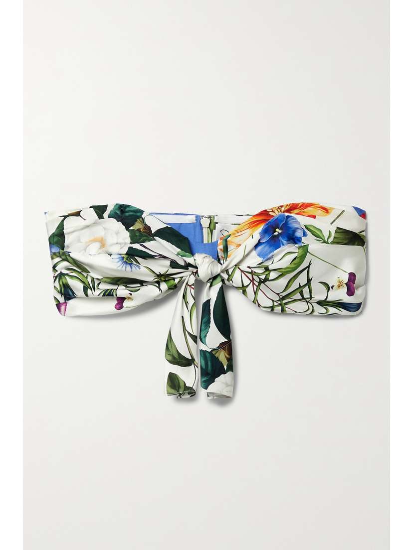 Oscar de la Renta Tie-front Floral-print Silk-satin Twill Bandeau Top