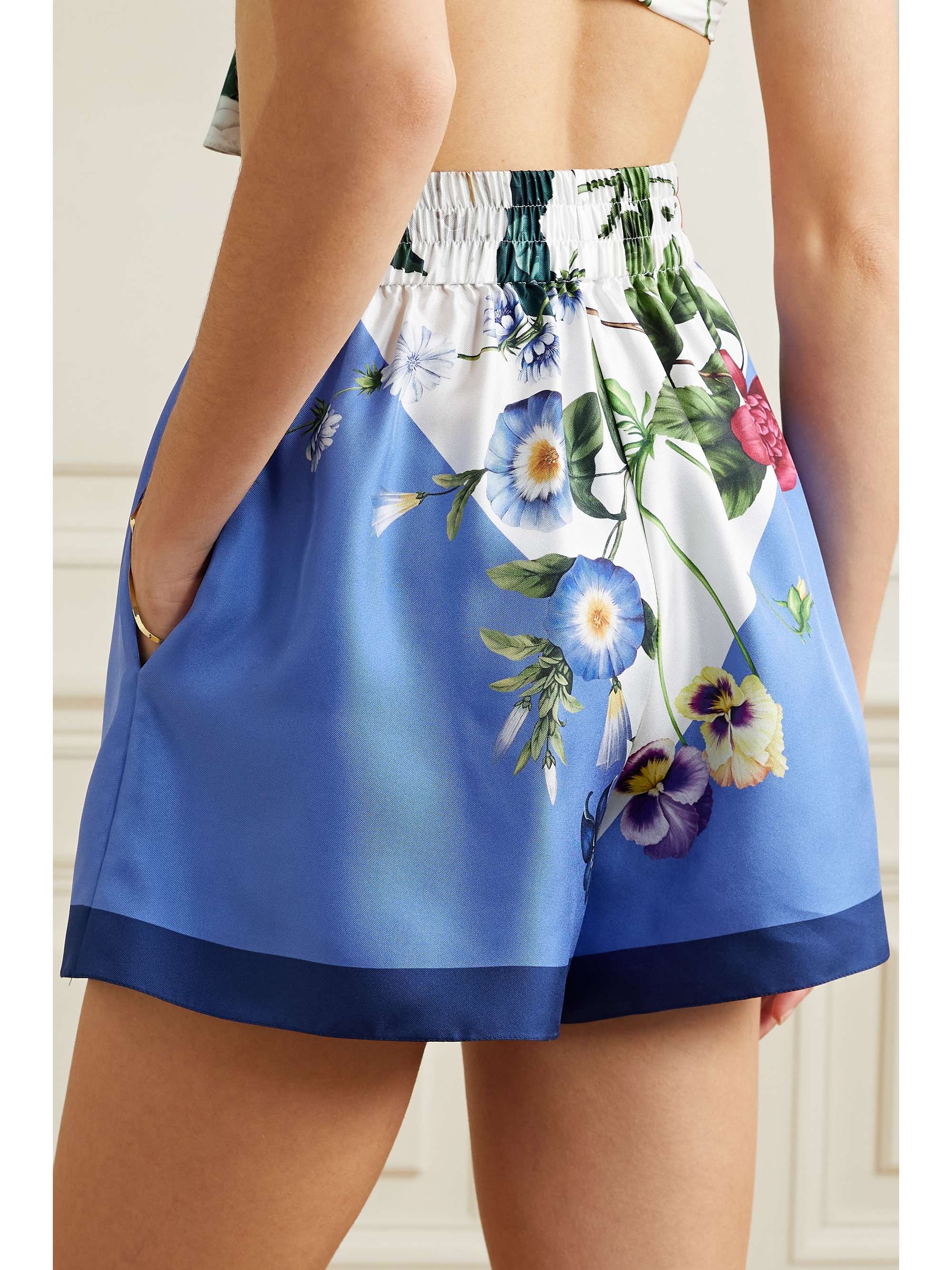 OSCAR DE LA RENTA 正面系带花卉印花丝缎斜纹布短裤