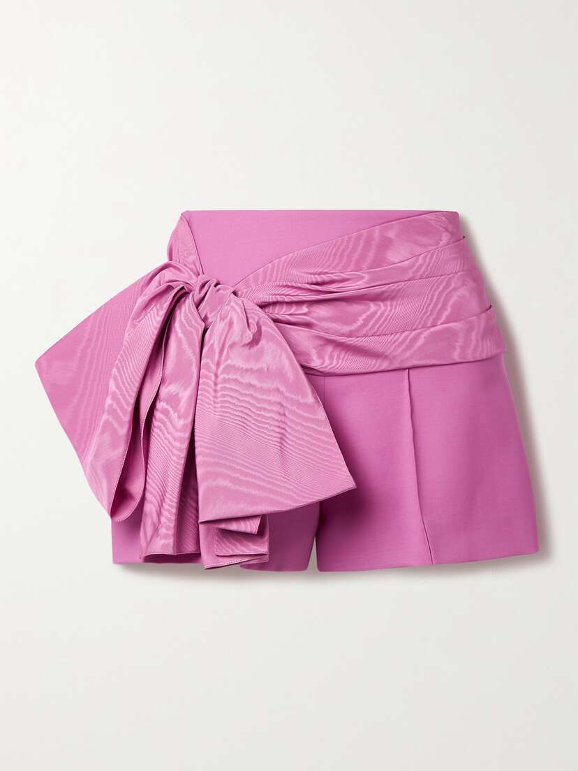 Oscar de la Renta Bow-embellished Wool And Mohair-blend And Cotton-blend Moire Shorts