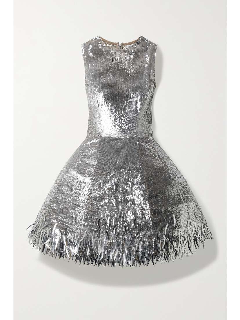 Oscar de la Renta Sequined Tulle Mini Dress