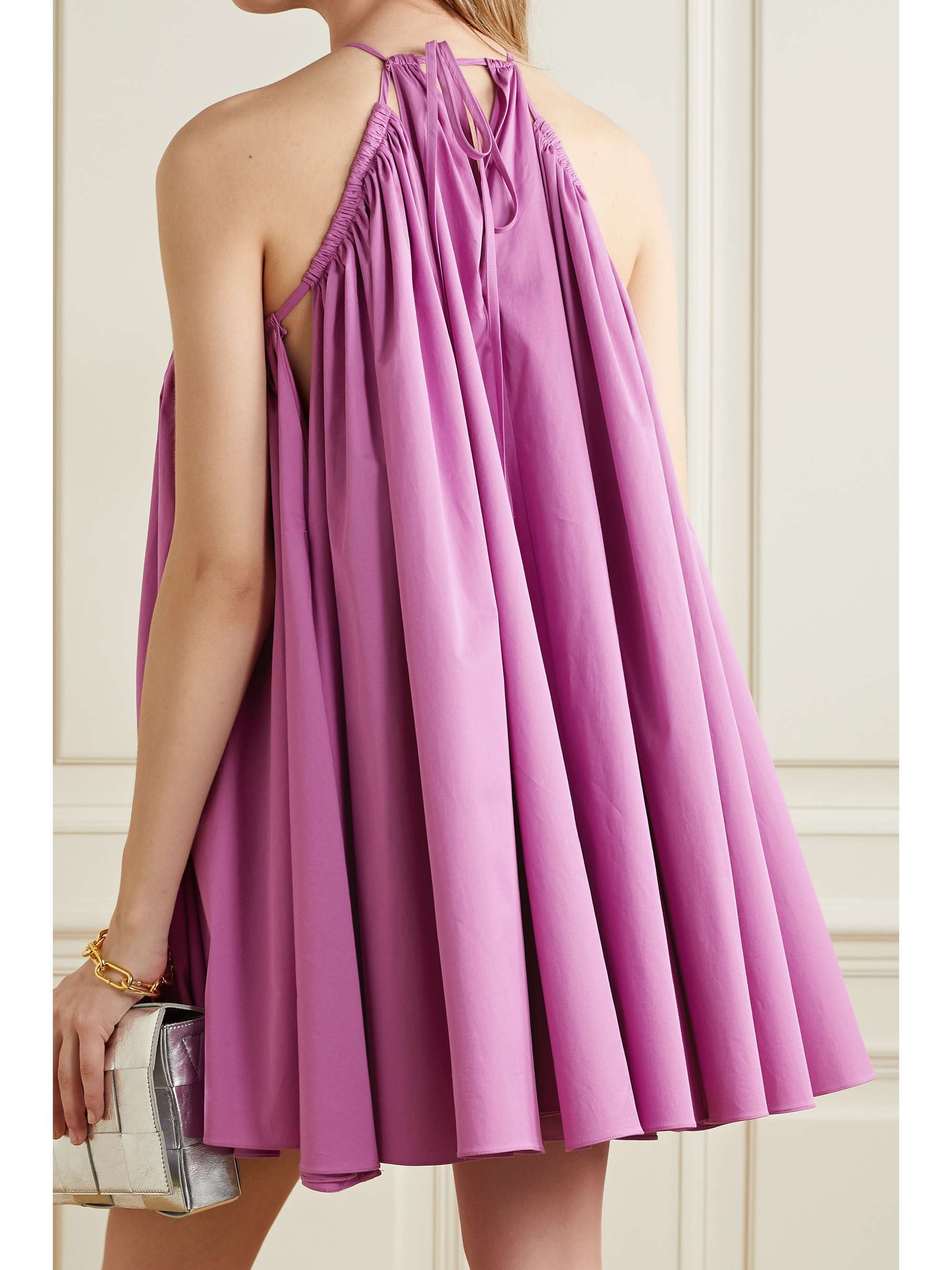 OSCAR DE LA RENTA 缩褶棉质混纺斜纹布迷你连衣裙
