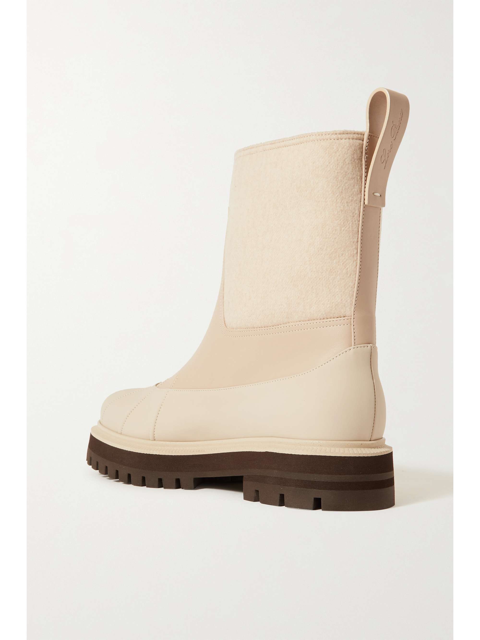 LORO PIANA Regent cashmere and silk-blend fleece and leather ankle boots